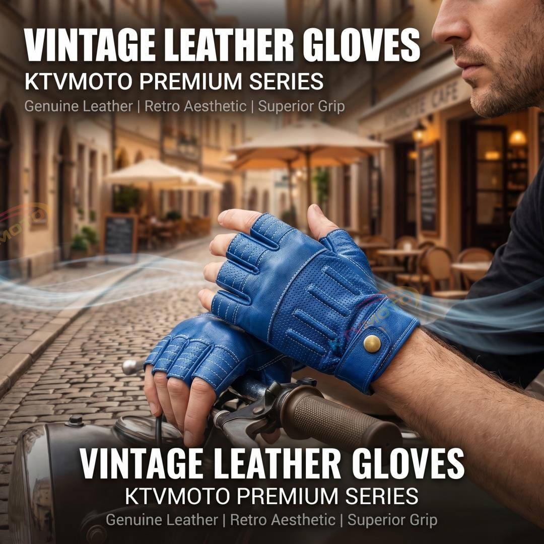 Vintage-style Harley-style leather half-finger gloves-G66