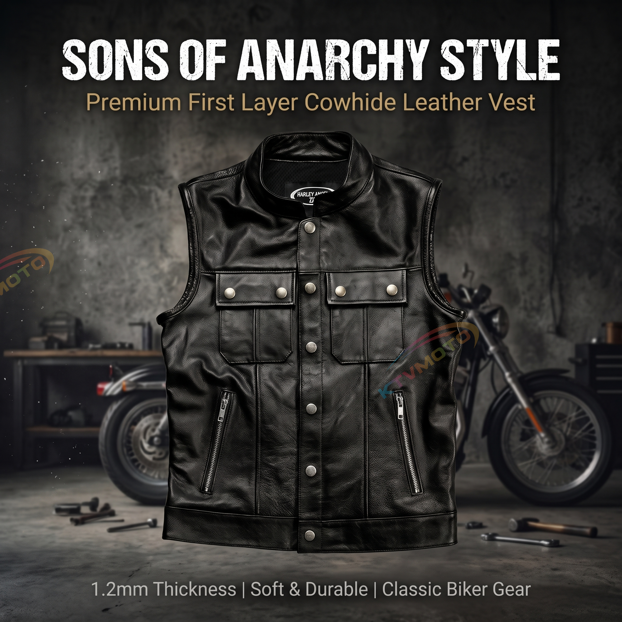 Harley vest sons of anarchy top layer cowhide motorcycle vest-A58