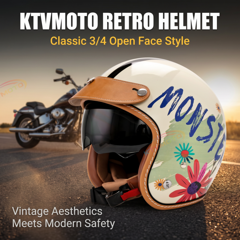 Retro floral graffiti motorcycle helmet-I54