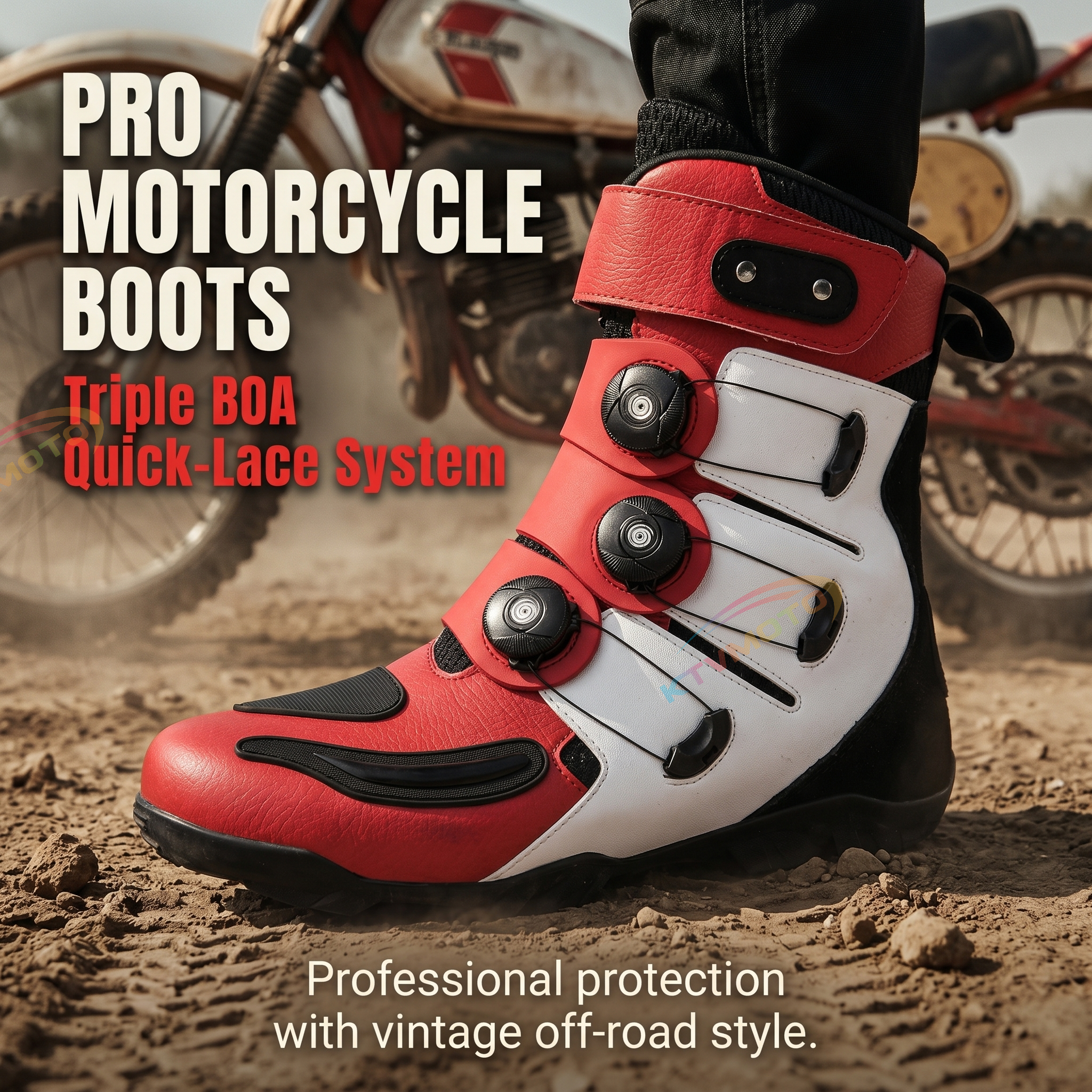 Rotatable buckle high-top motorcycle riding boots-K131