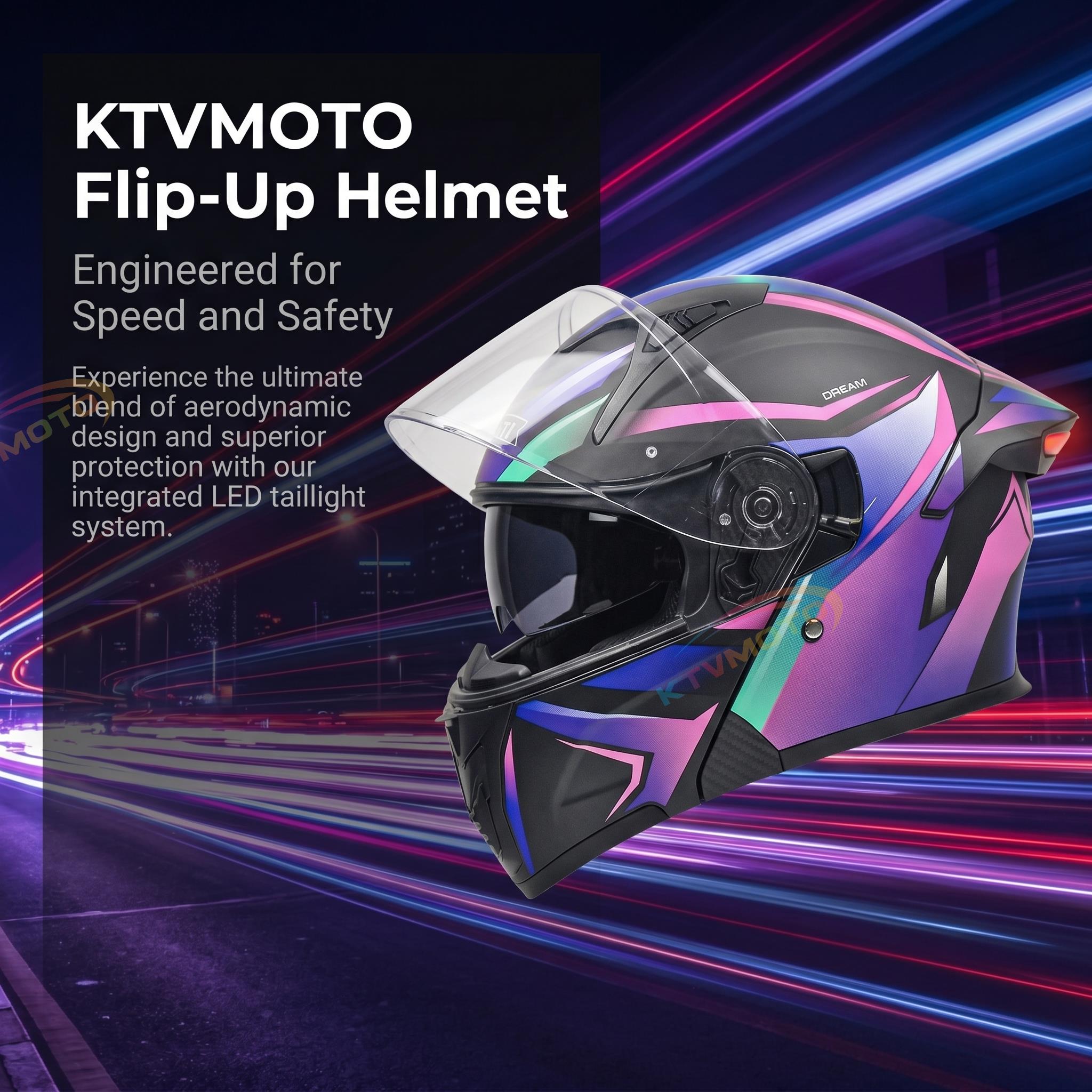 Cyberpunk Neon-Patterned Modular Motorcycle Helmet-I85