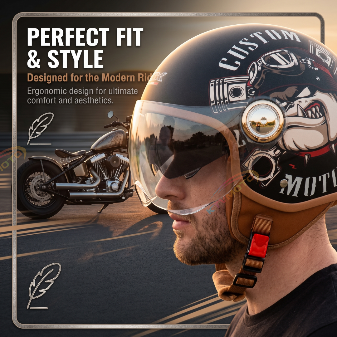 Retro-style cruiser motorcycle and e-scooter helmet-I133