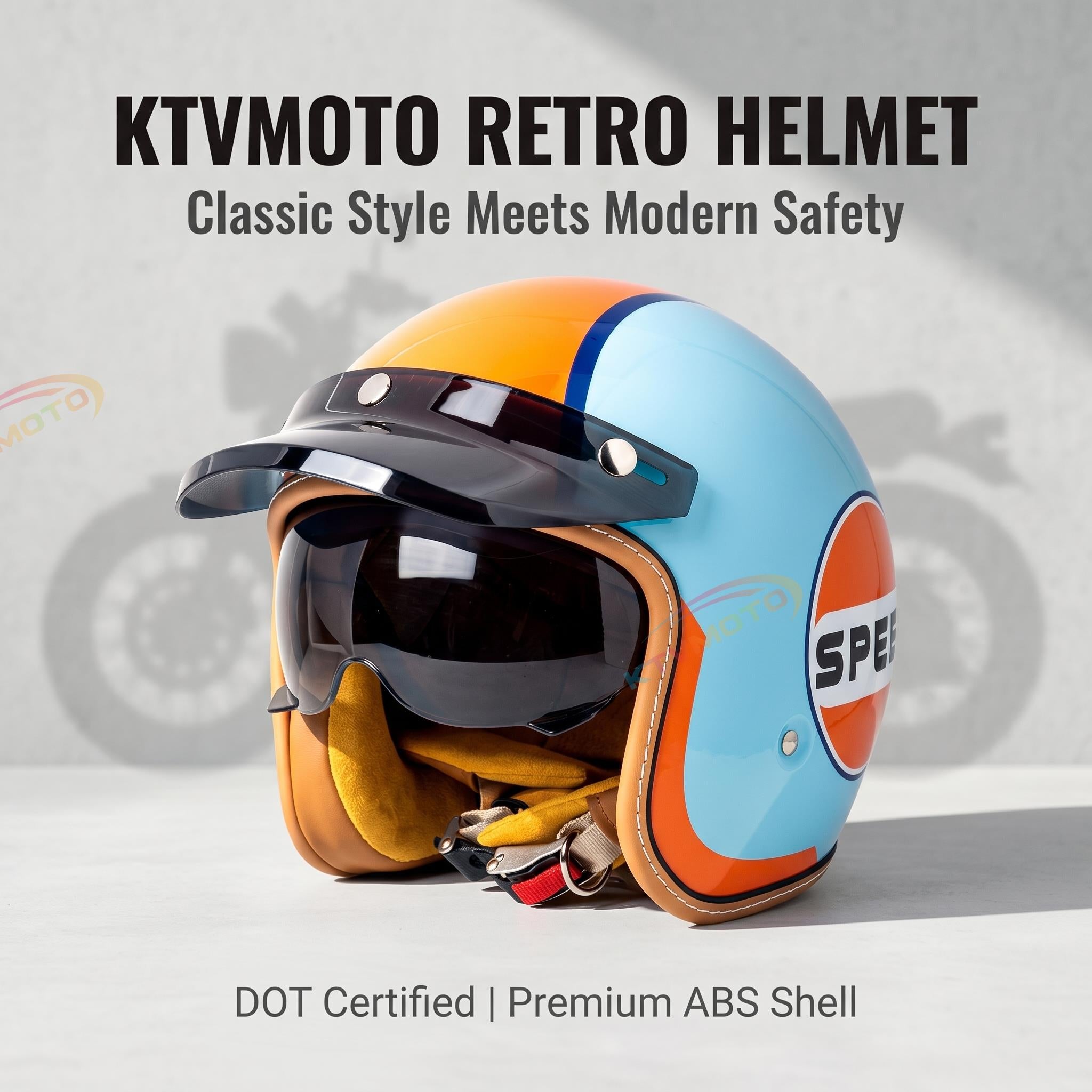 Retro open-face motorcycle helmet with sun visor-I32