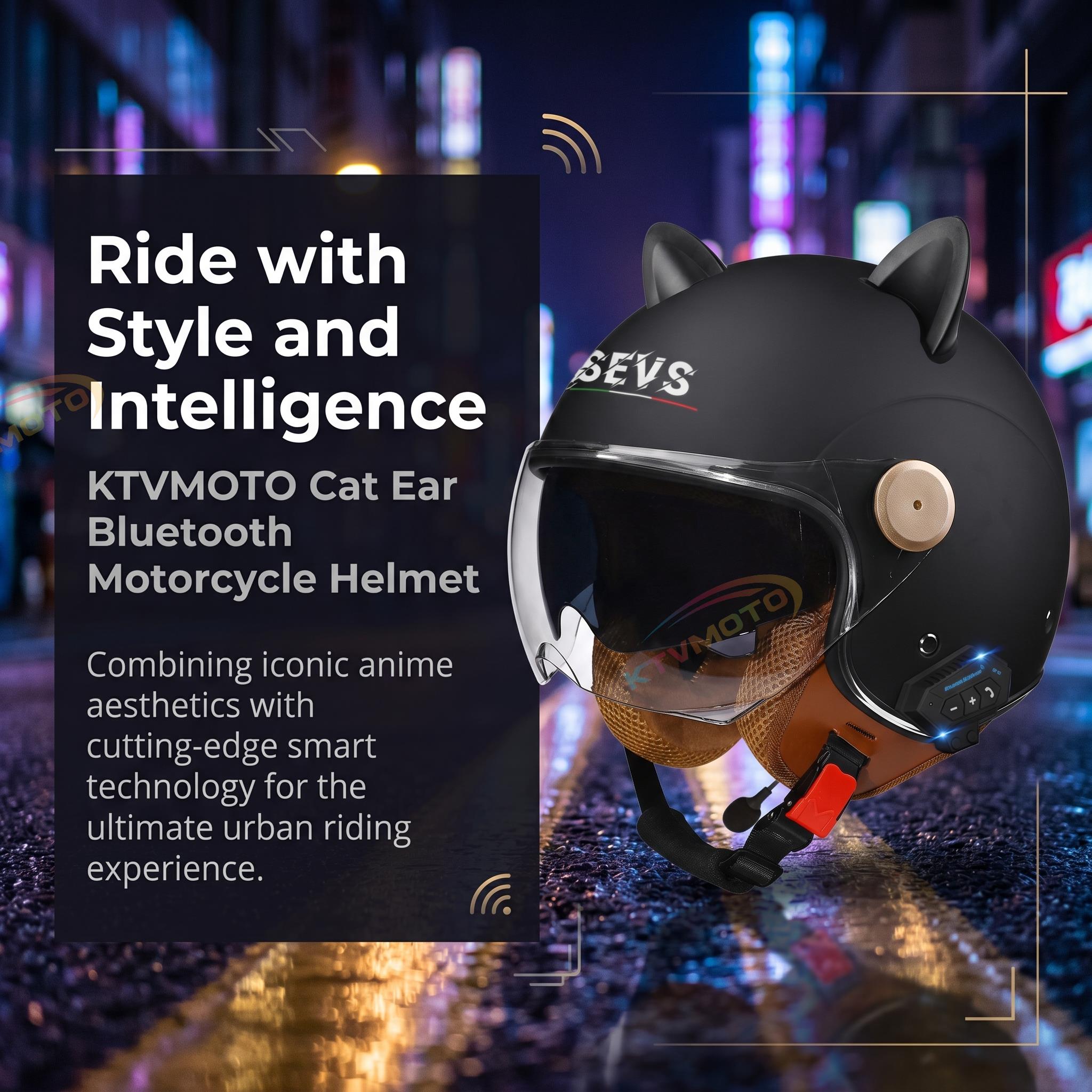 Cat-Ear Open-Face Motorcycle Helmet with Bluetooth Function-I67