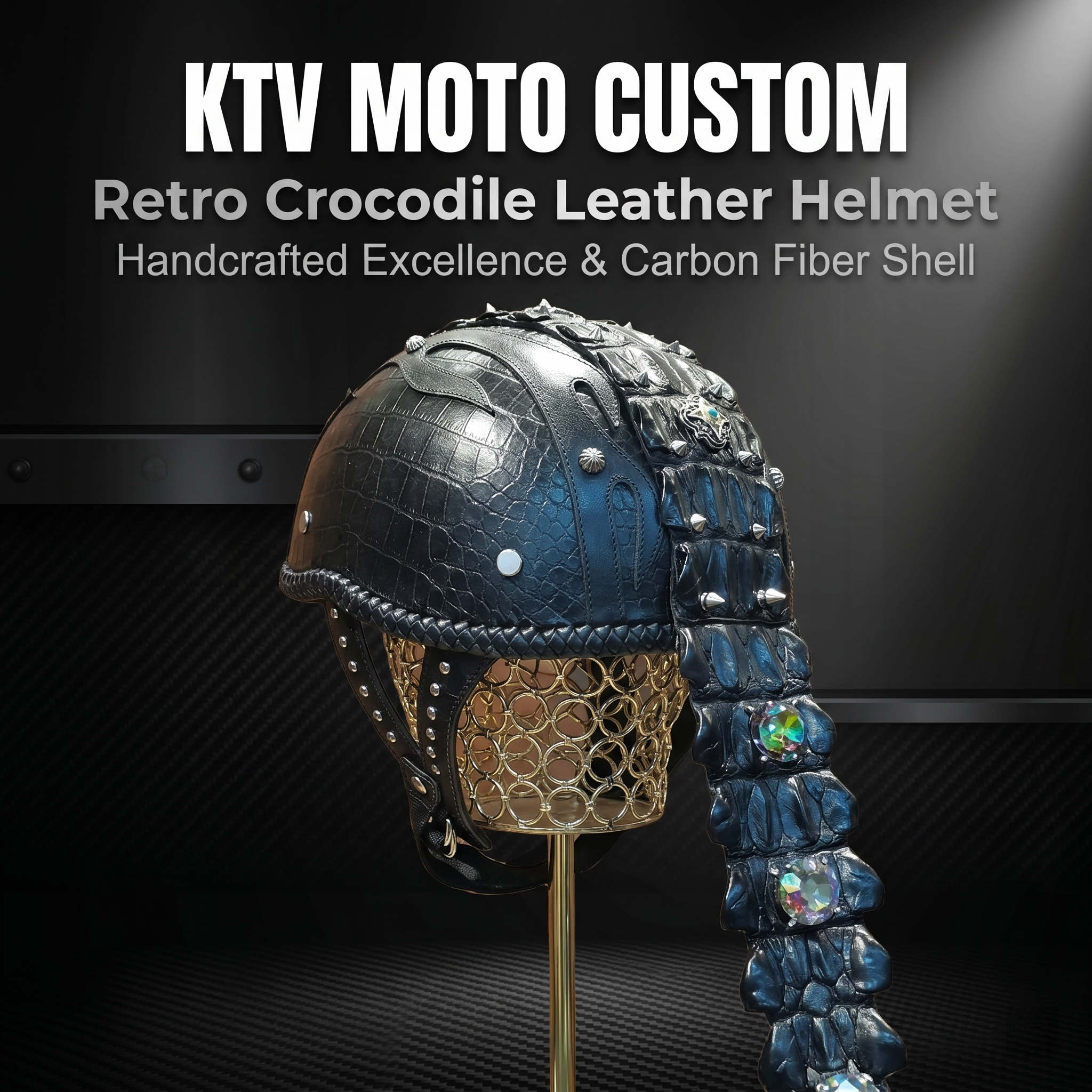 Retro Crocodile Leather Custom Helmet-I128