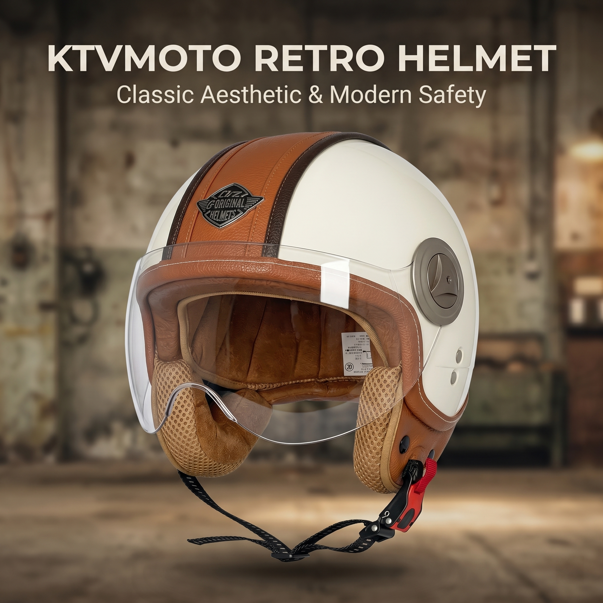 Retro leather convertible motorcycle helmet-I45