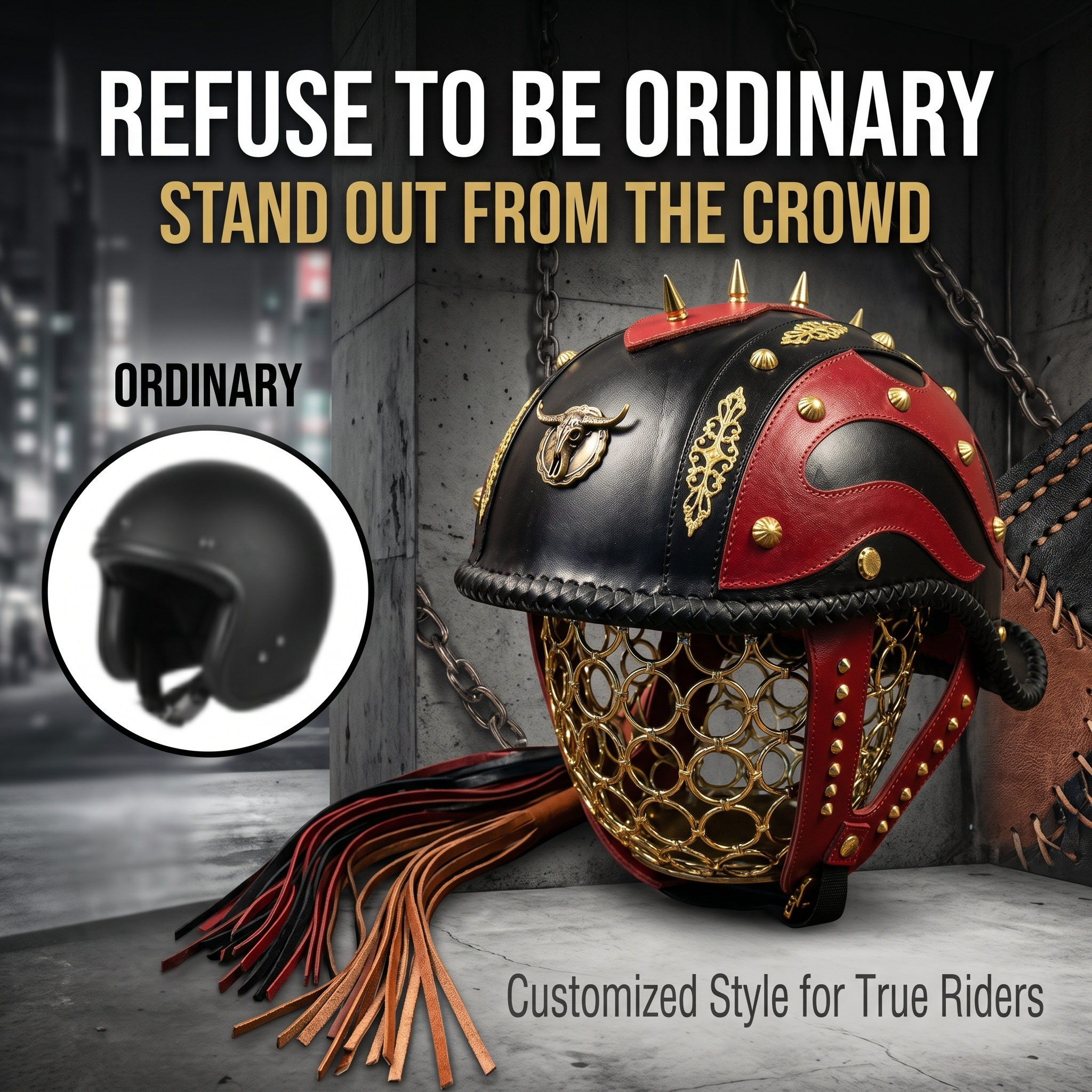 Punk studded motorcycle helmet leather cap-I130