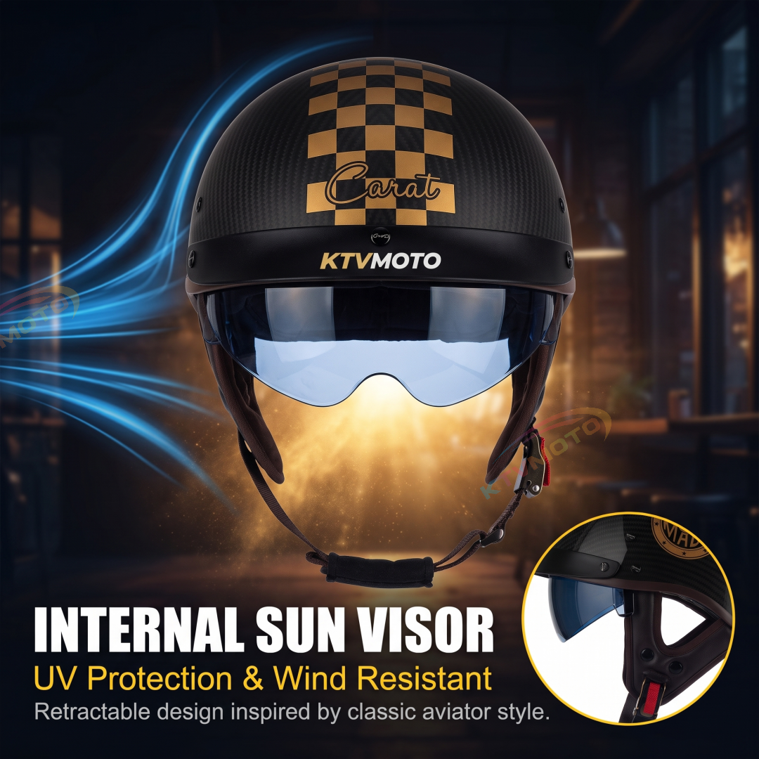 Lightweight Retro Carbon Fiber Motorcycle Half-Helmet-I138