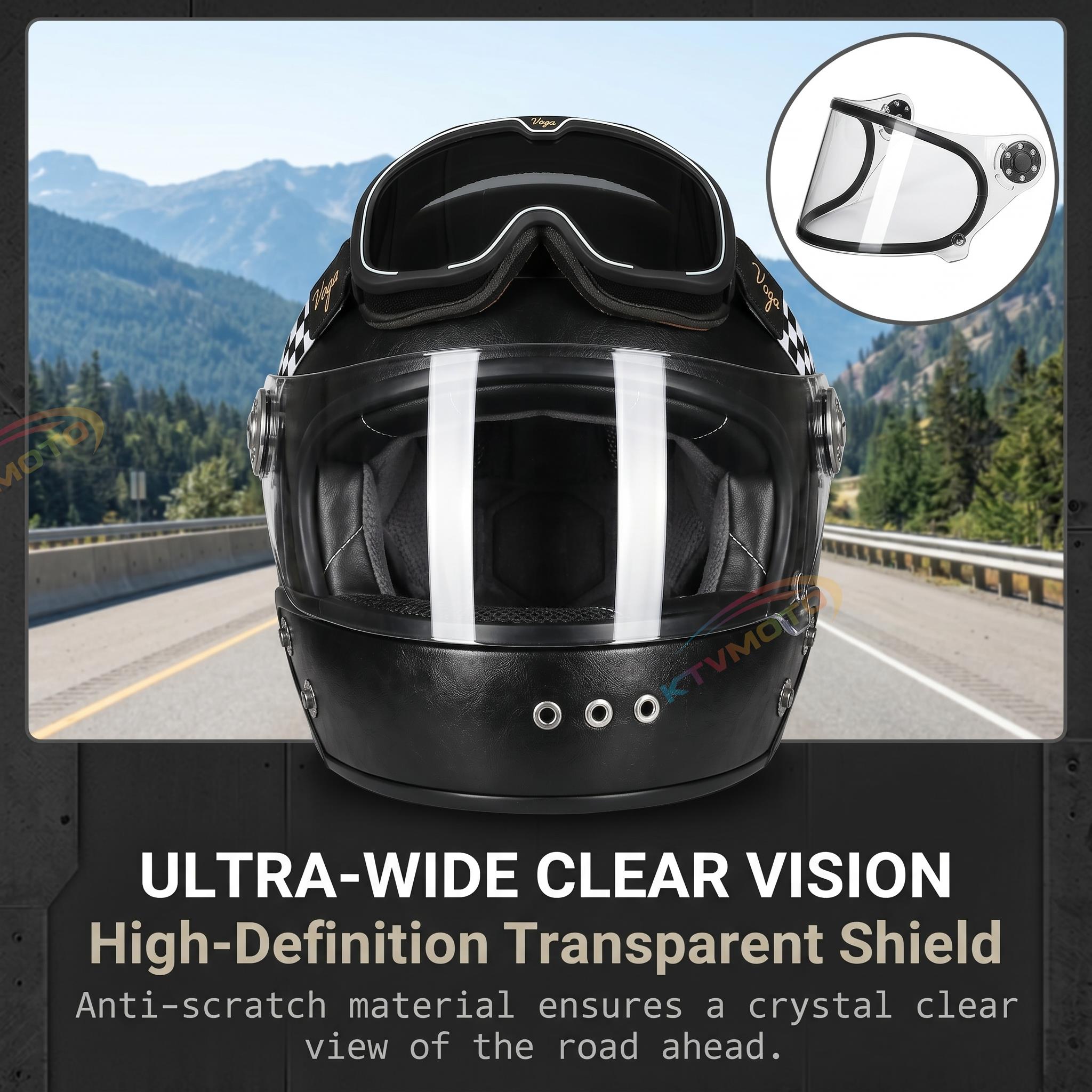 Retro full-face motorcycle helmet with retro goggles – I36