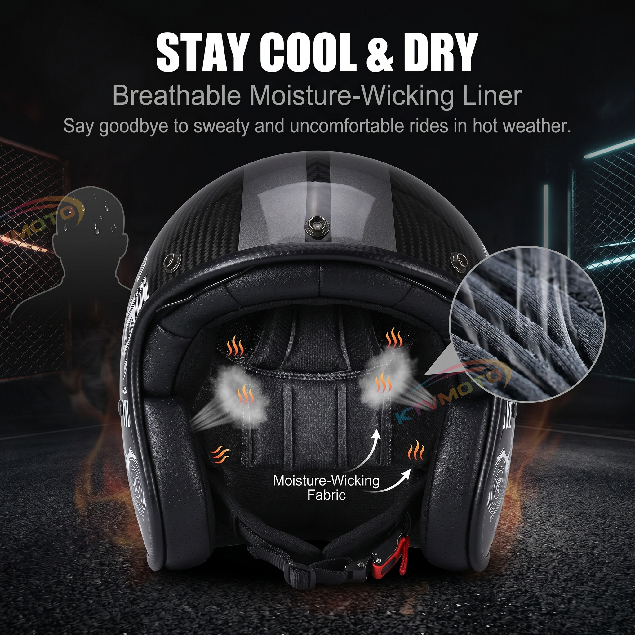 Classic cruise half-helmet with carbon fiber texture, Harley style-I34