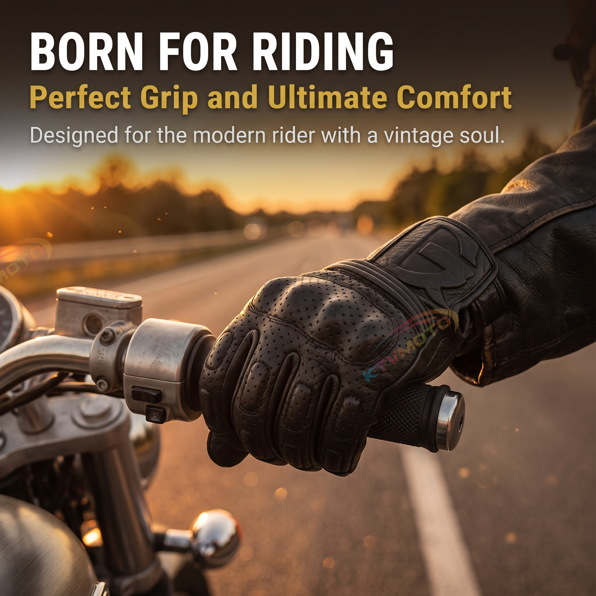 Genuine leather retro motorcycle riding gloves-G89