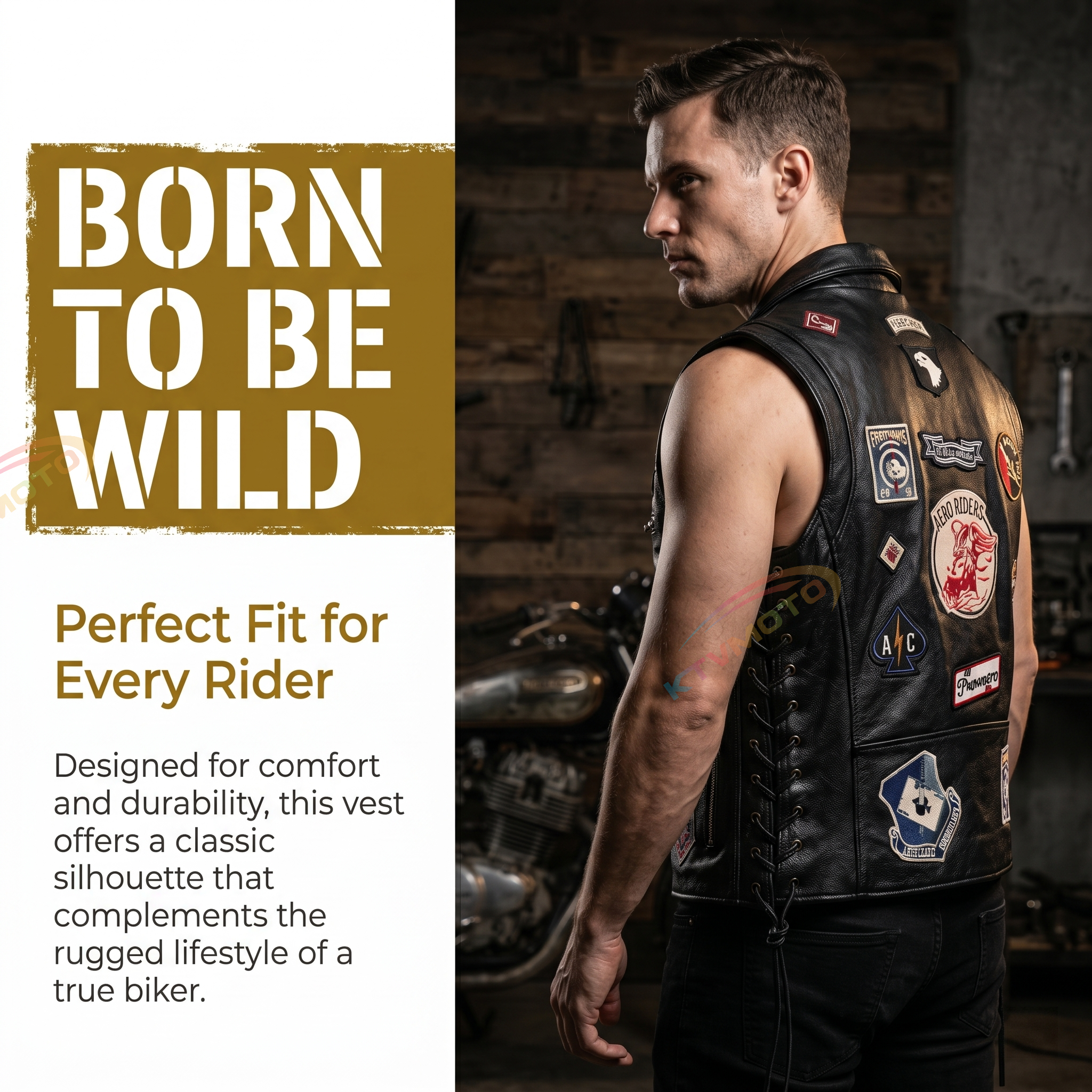 Harley vest embroidered lapel cowhide vest-A26