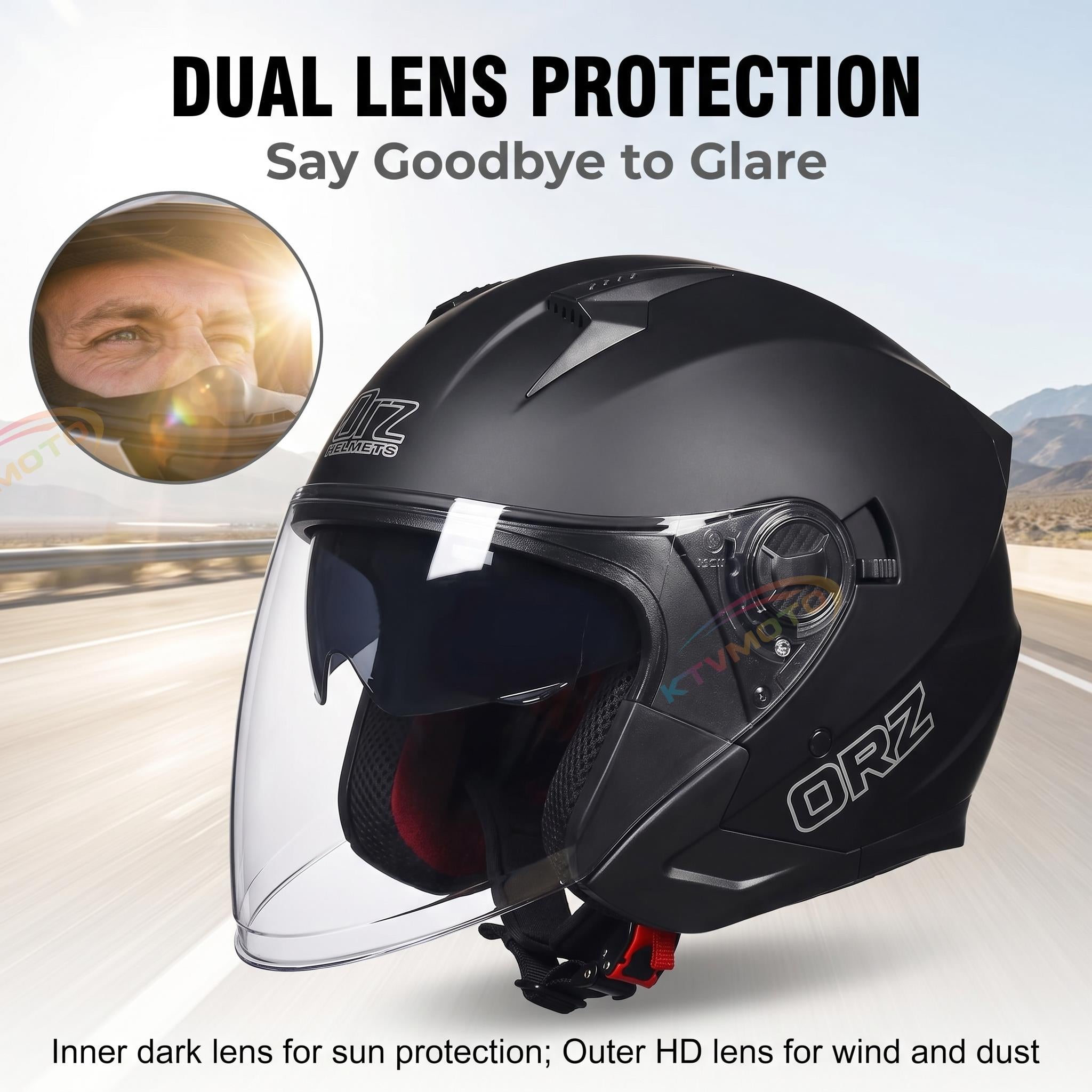 DOT certified dual-lens retro open-face motorcycle helmet-I55