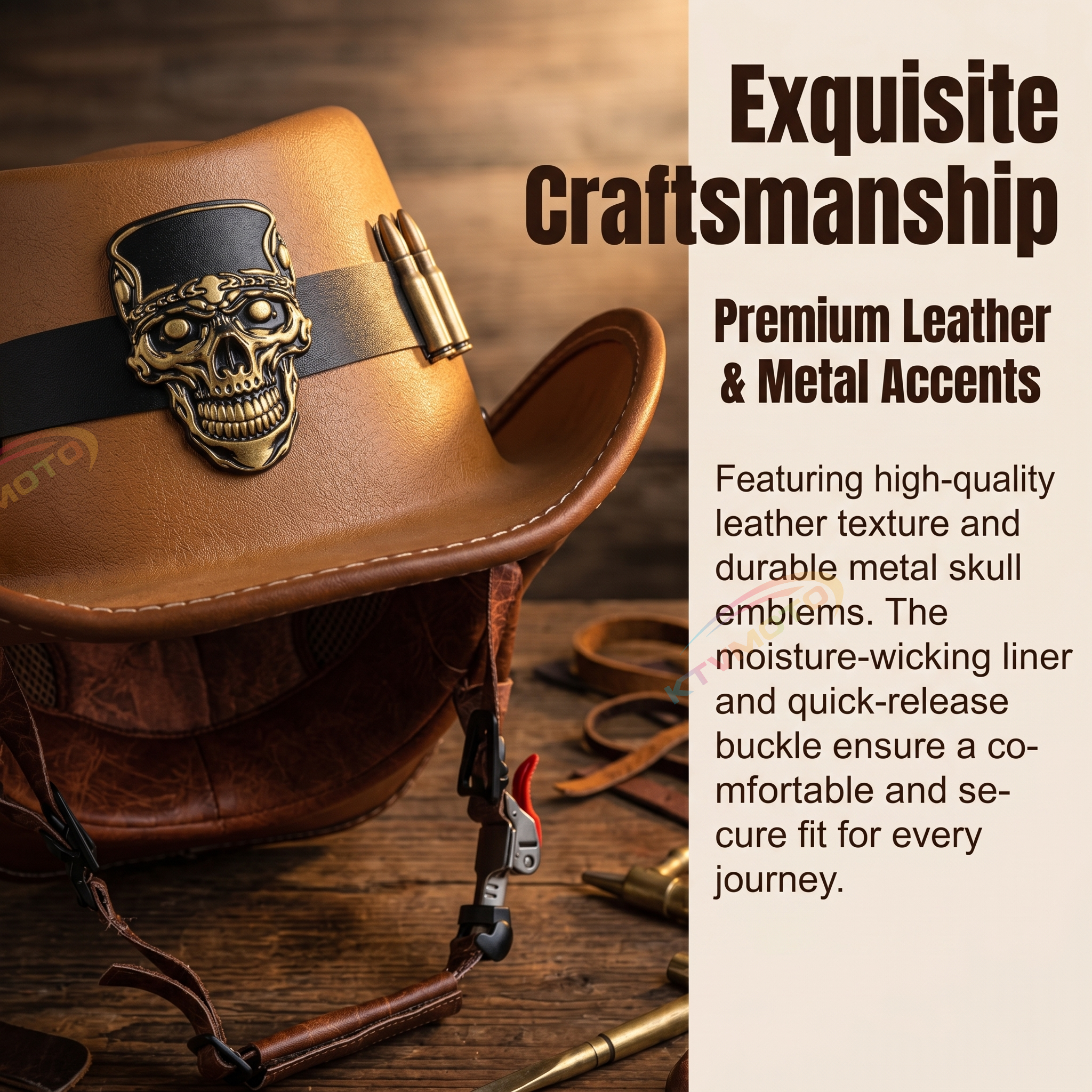 Cowboy-style leather motorcycle half helmet- I08