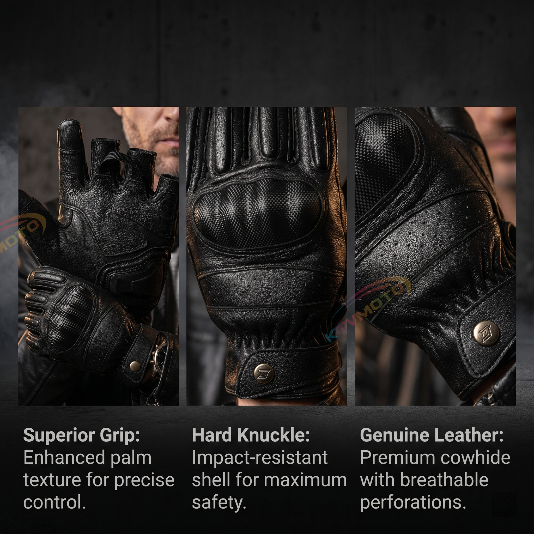 Genuine leather touchscreen non-slip motorcycle gloves-G57
