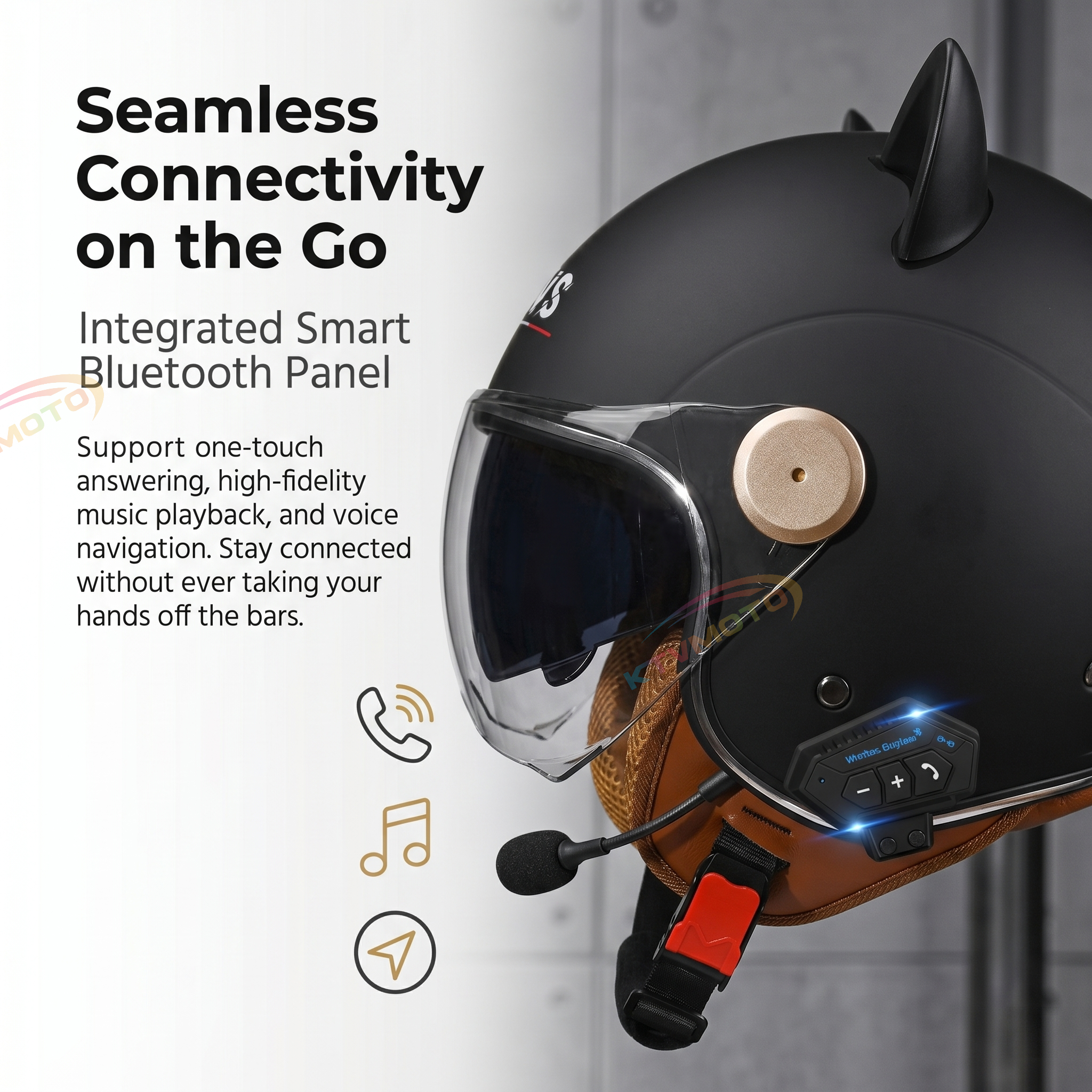 Cat-Ear Open-Face Motorcycle Helmet with Bluetooth Function-I67