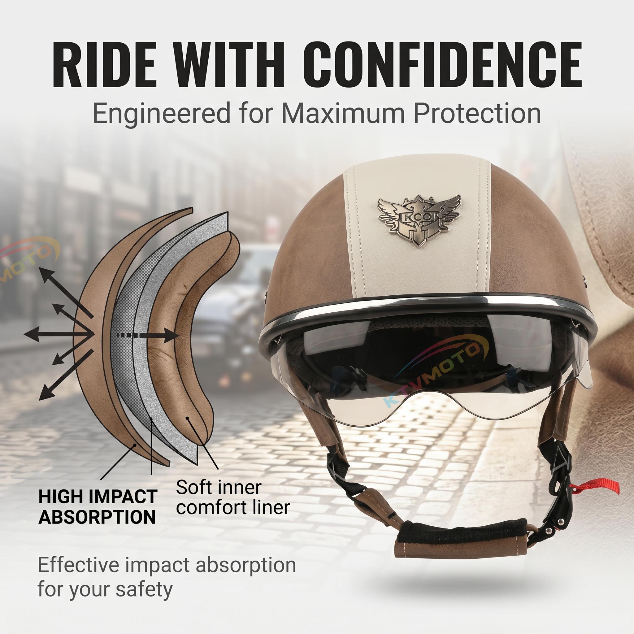 Retro two-tone cruiser motorcycle helmet with goggles-I23
