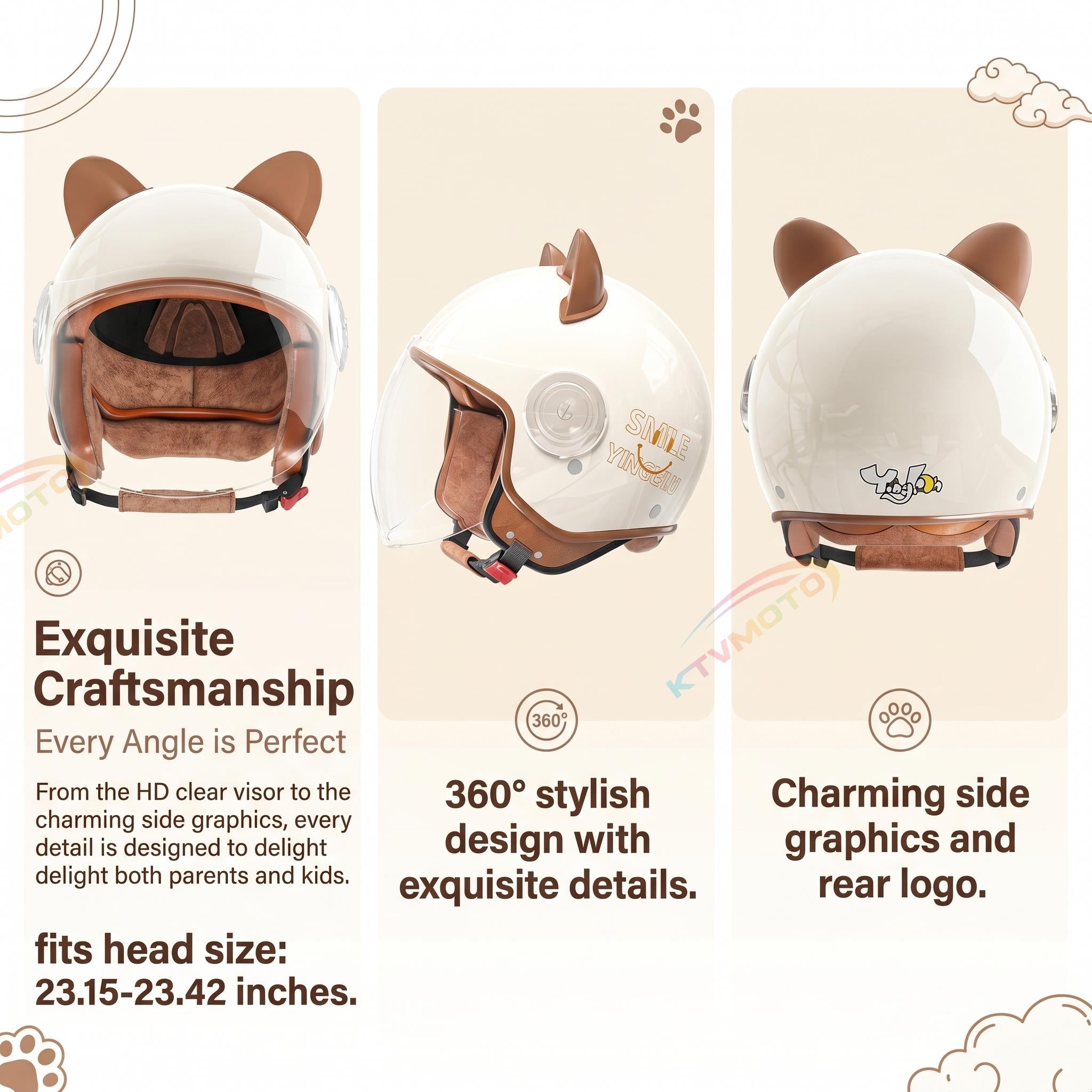 Cute cat ear three-quarter helmet for kids-I80