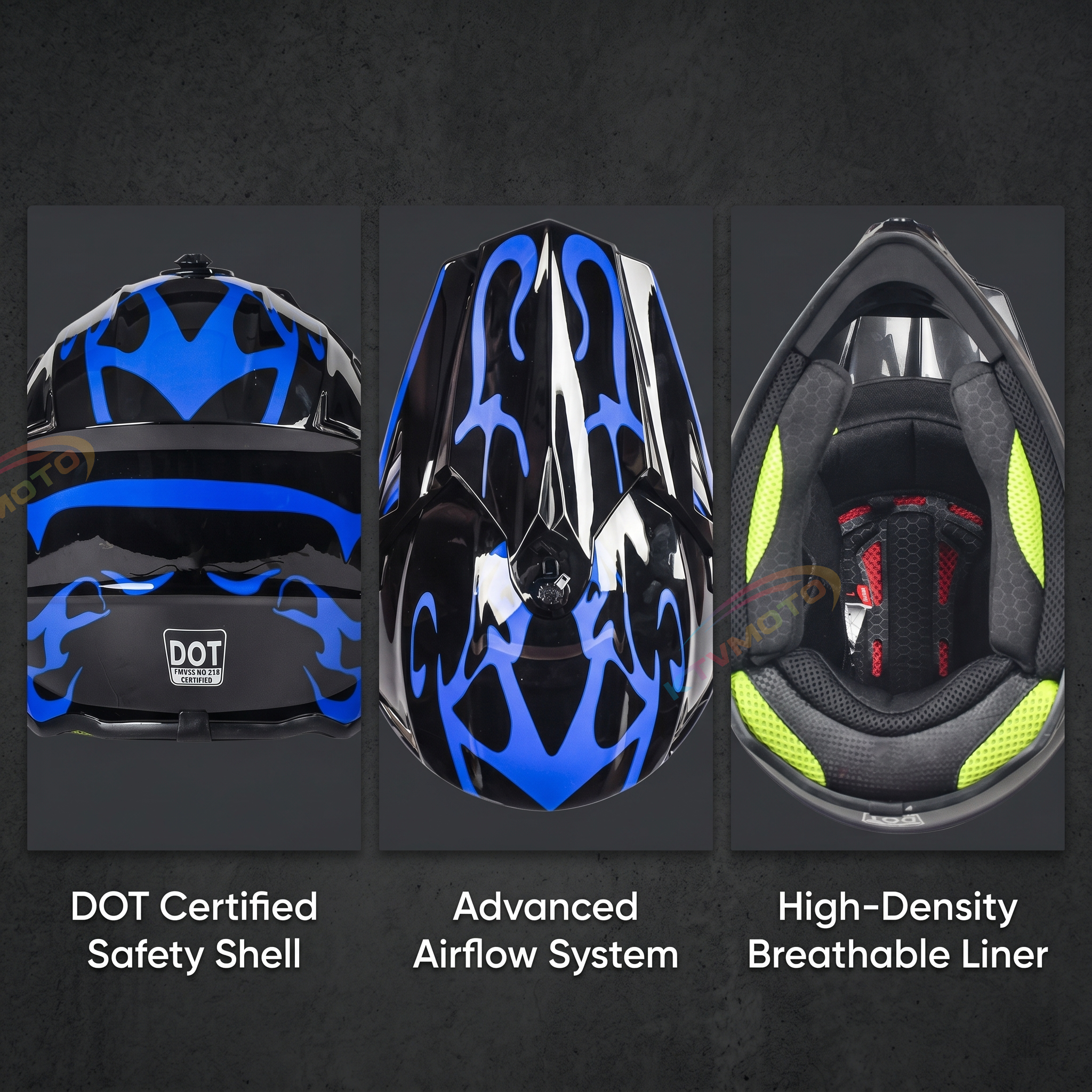 Blue Flame Off-Road Motorcycle Helmet — DOT Certified-I86