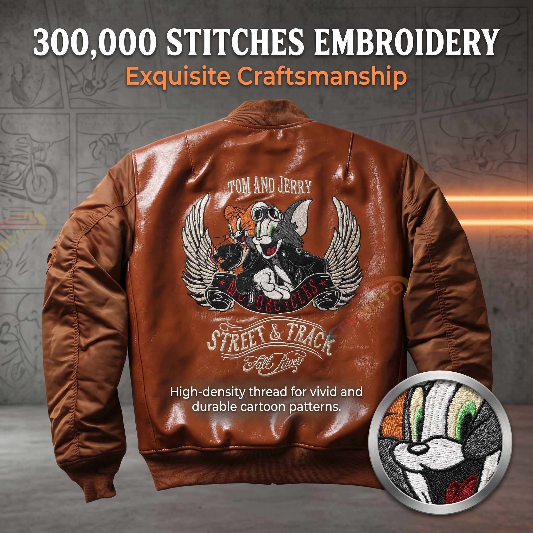 Cartoon sports casual leather cowhide jacket-A39