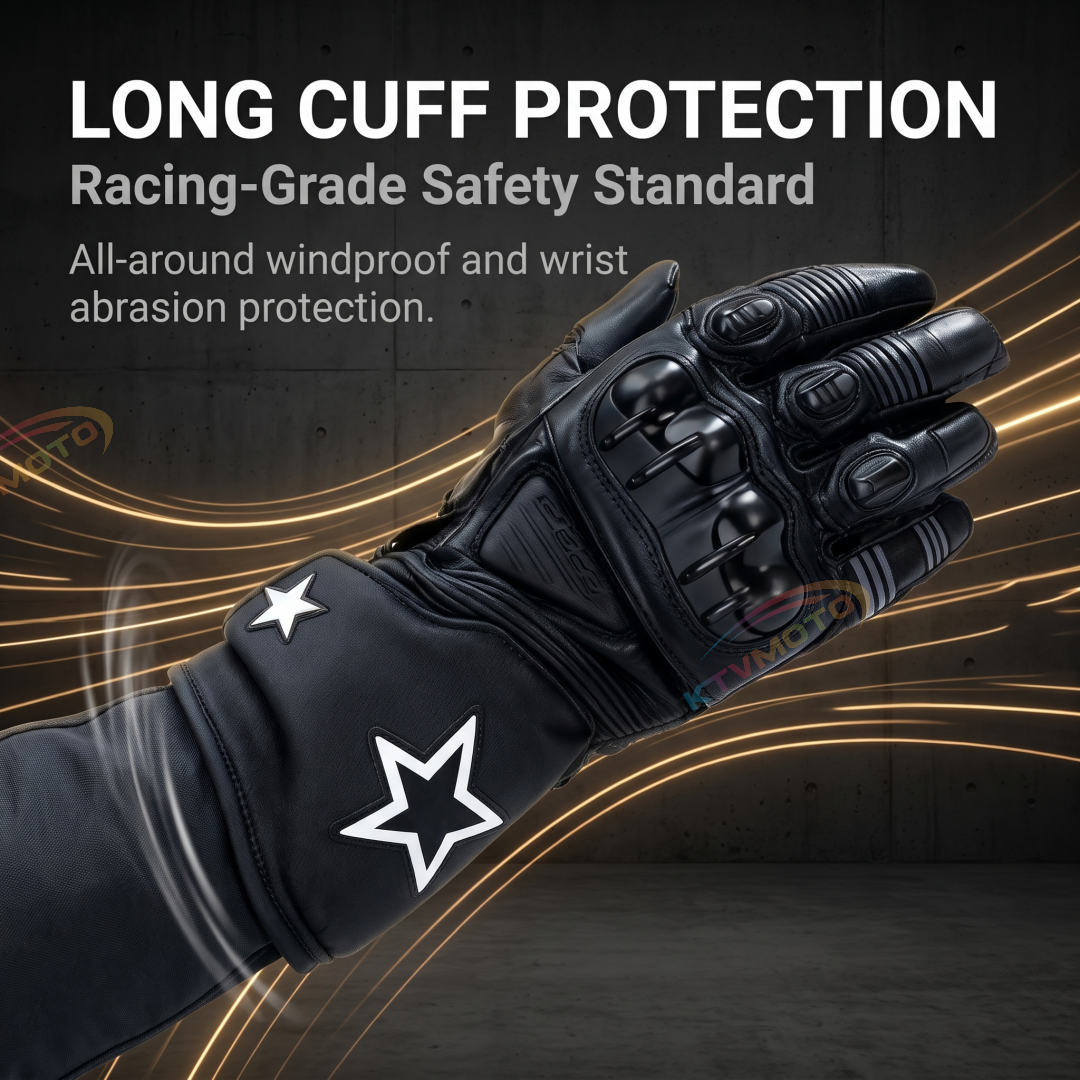 Motorcycle carbon fiber genuine leather off-road retro long gloves-G84