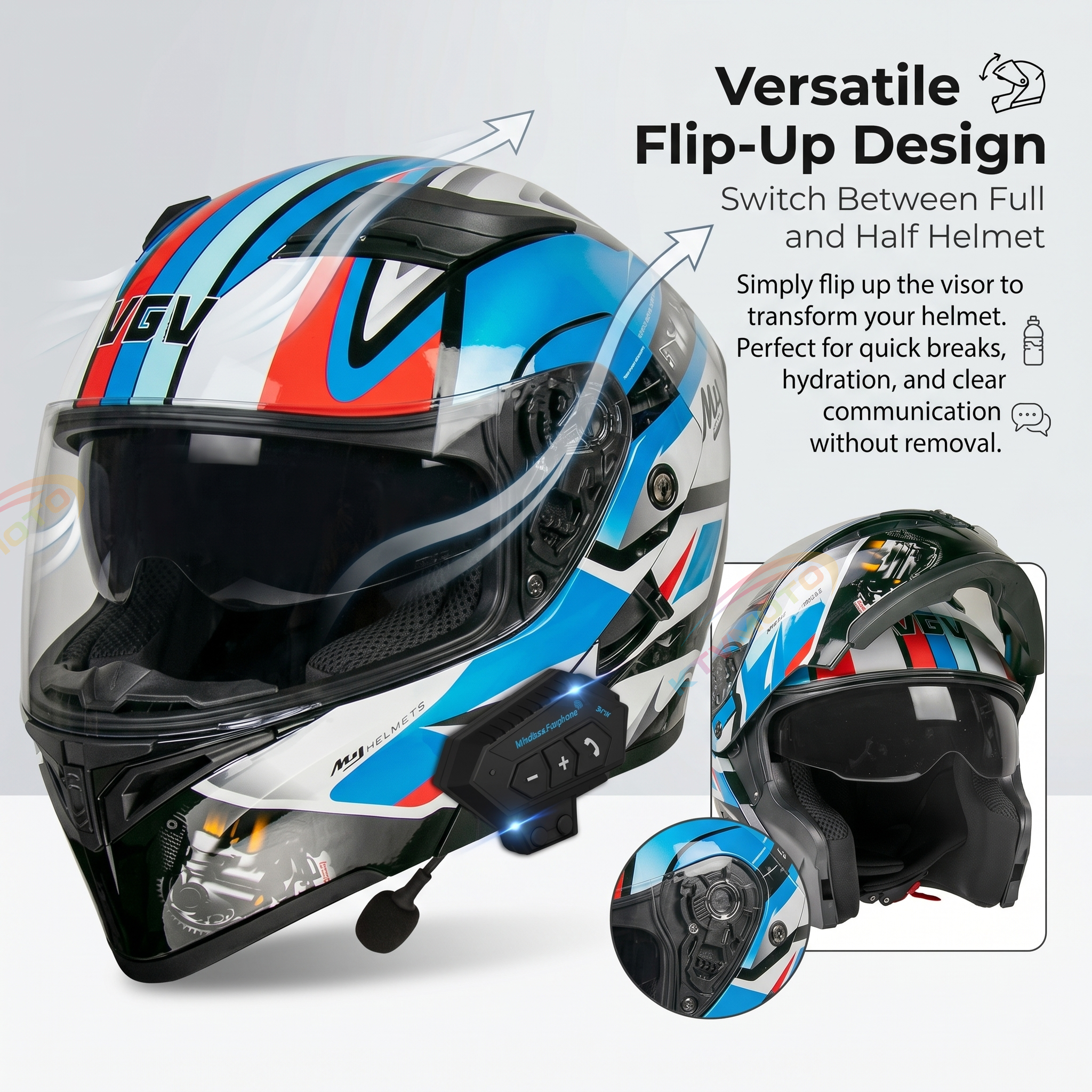 Dual Visor Flip Up Motorbike Graphic Helmet-I97
