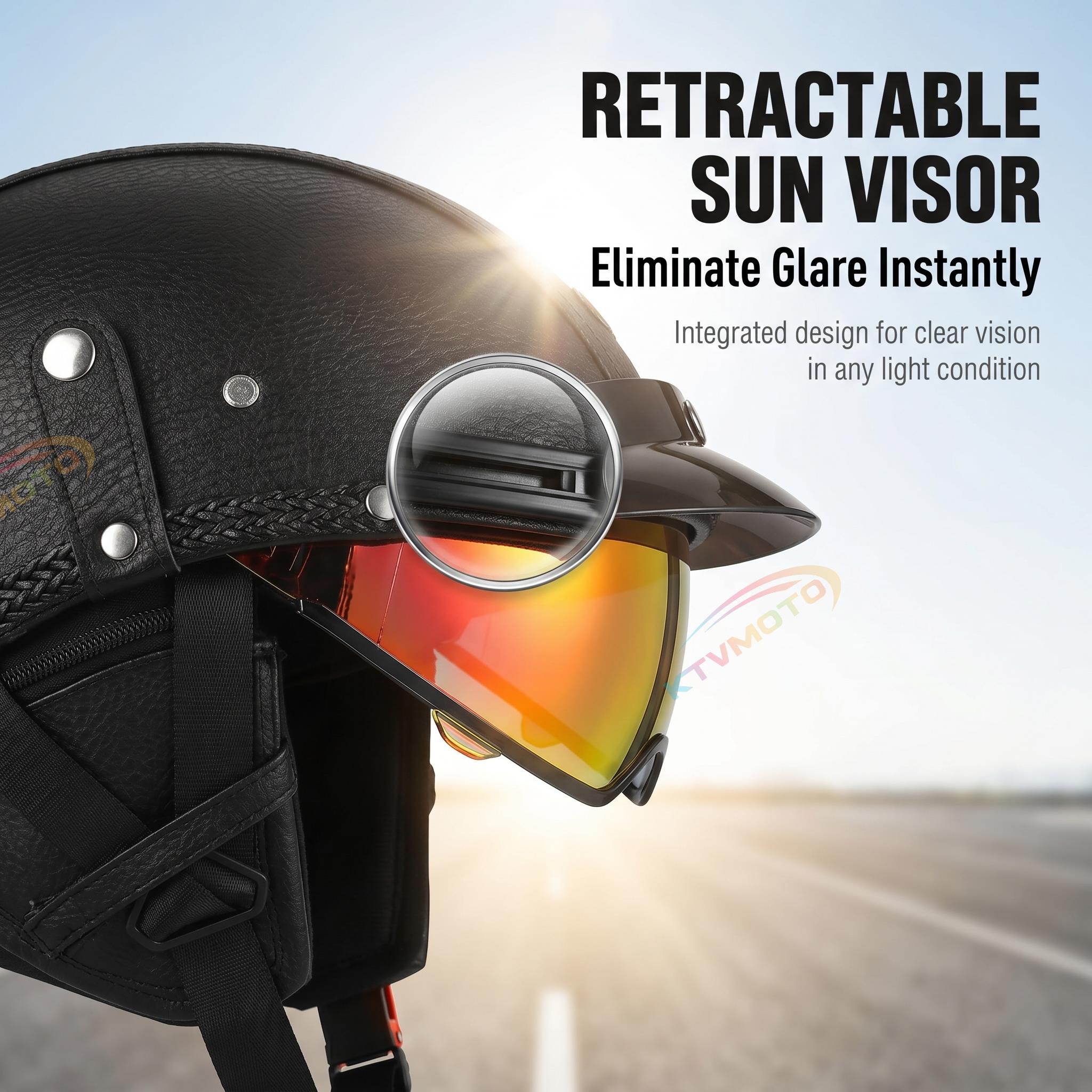Retro open-back leather motorcycle helmet visor – I35
