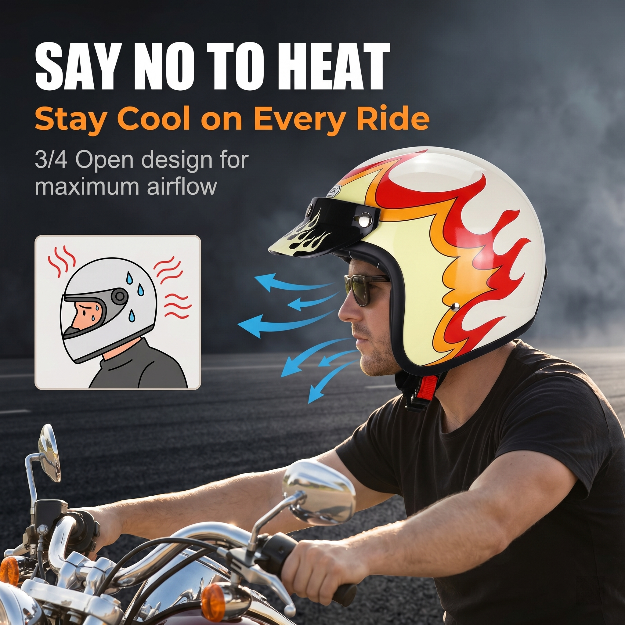 Retro Flame Pattern Convertible Motorcycle Helmet-I64