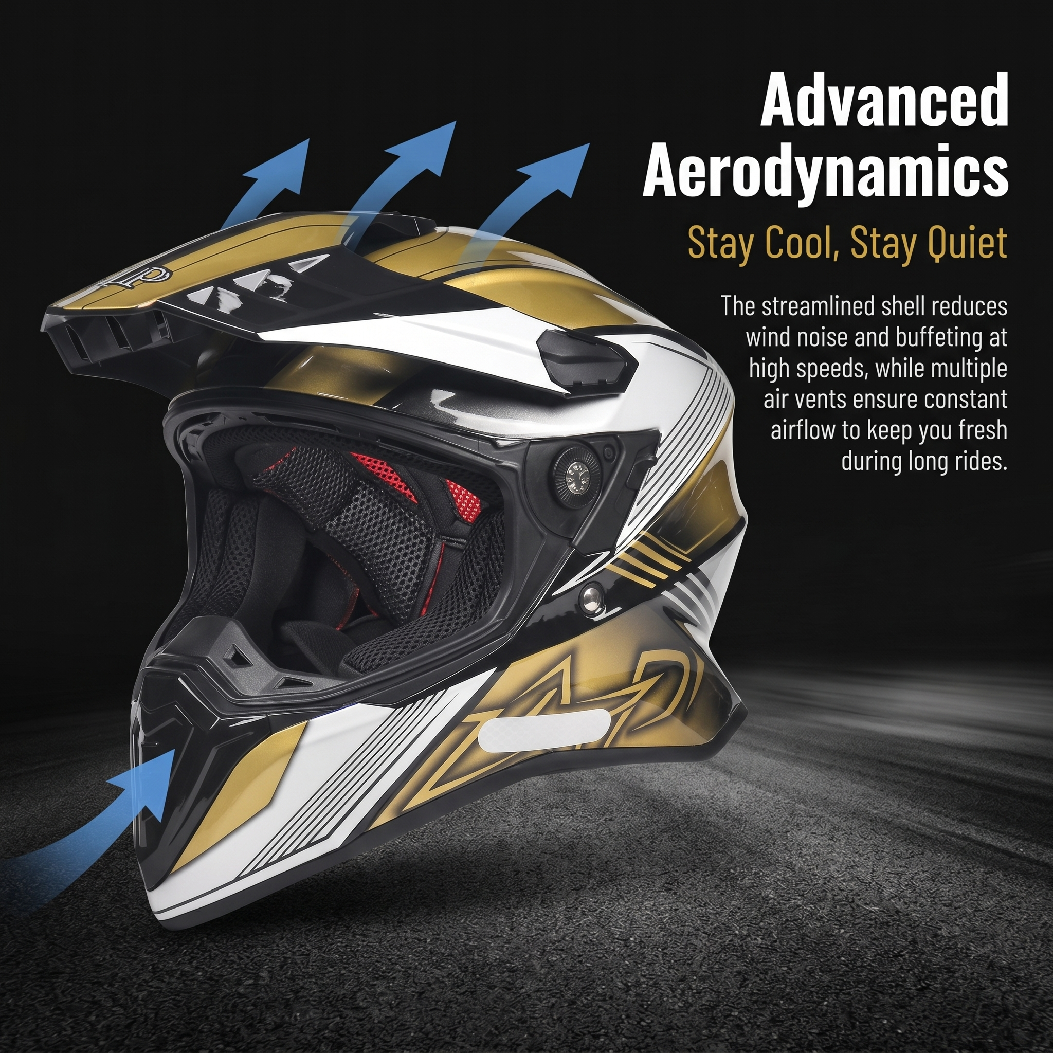 Dual-Visor Gold Off-Road Full-Face Motorcycle Helmet-I89