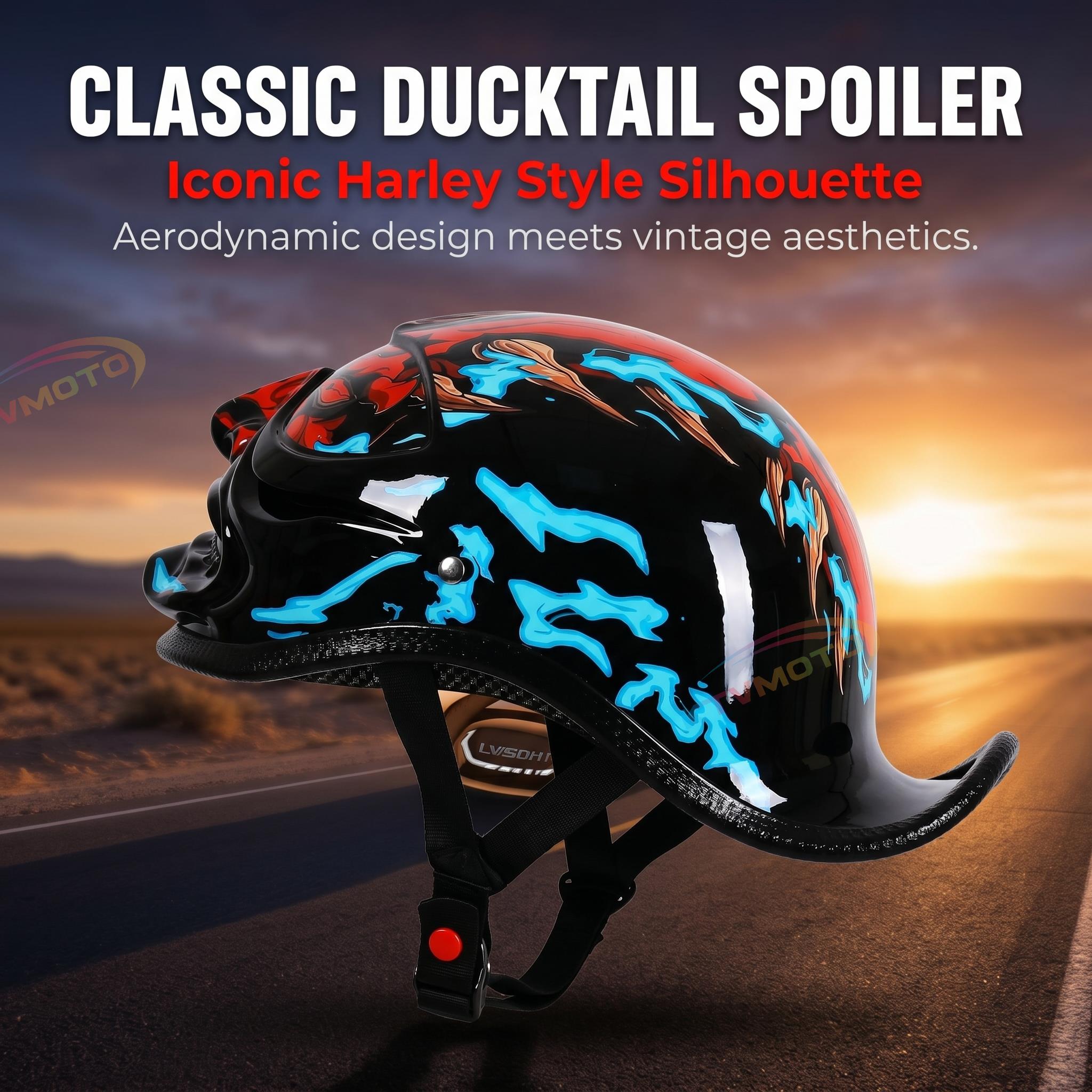 Classic ducktail motorcycle half-helmet Harley style — I41