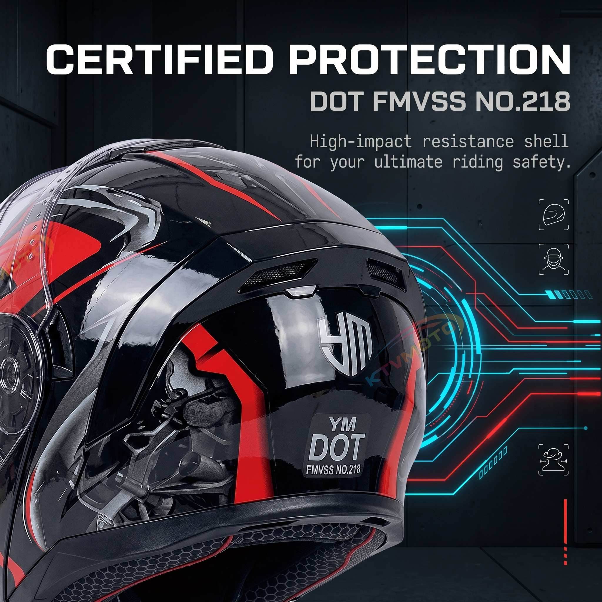 Flip-top motorcycle helmet, dual-lens full-face helmet-I65