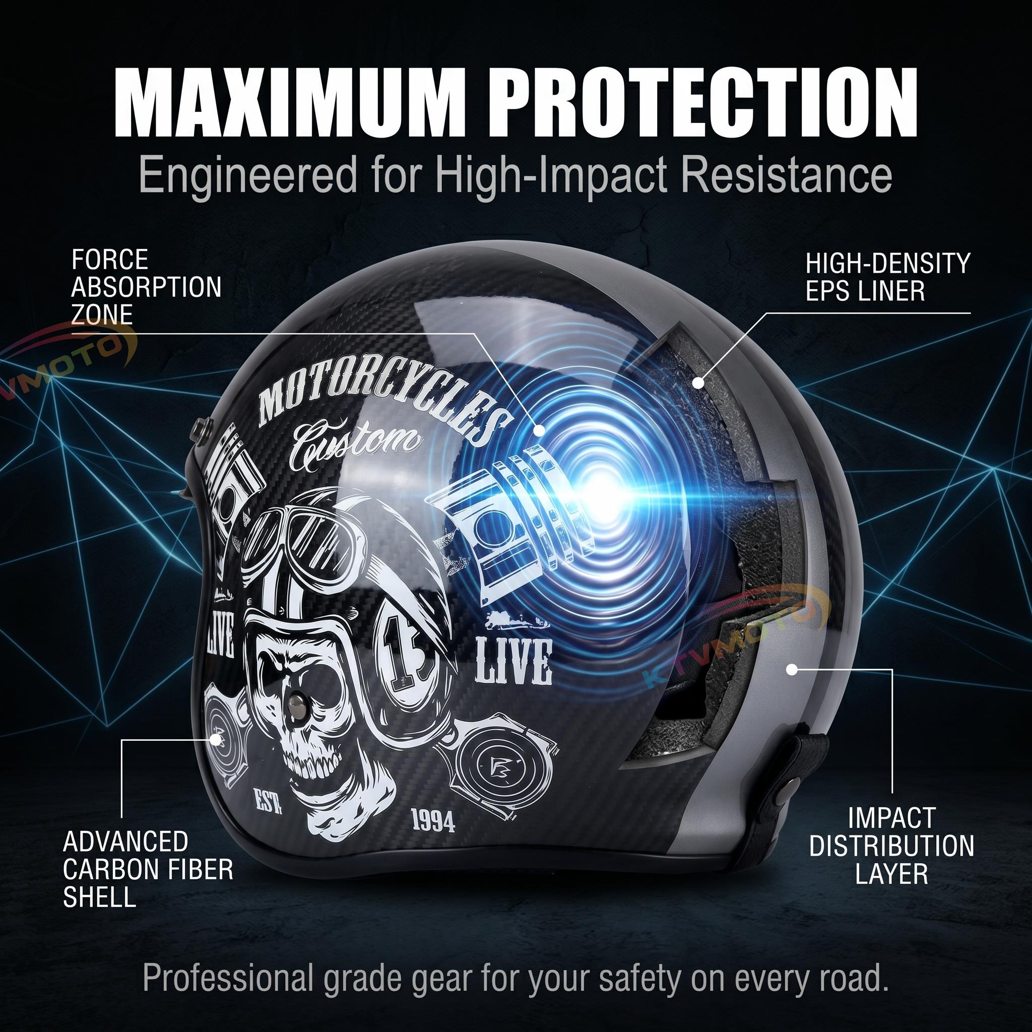 Classic cruise half-helmet with carbon fiber texture, Harley style-I34