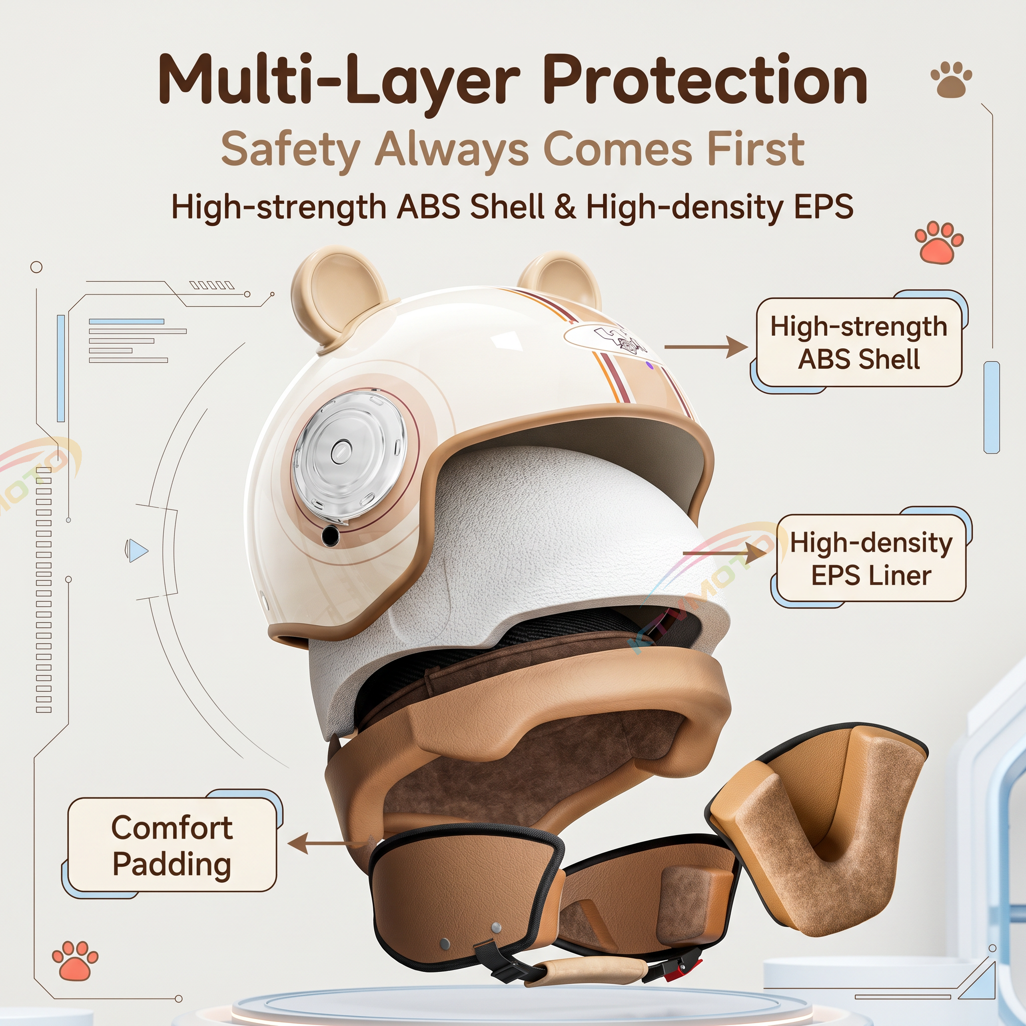 Cute bear ear convertible motorcycle helmet for kids-I79