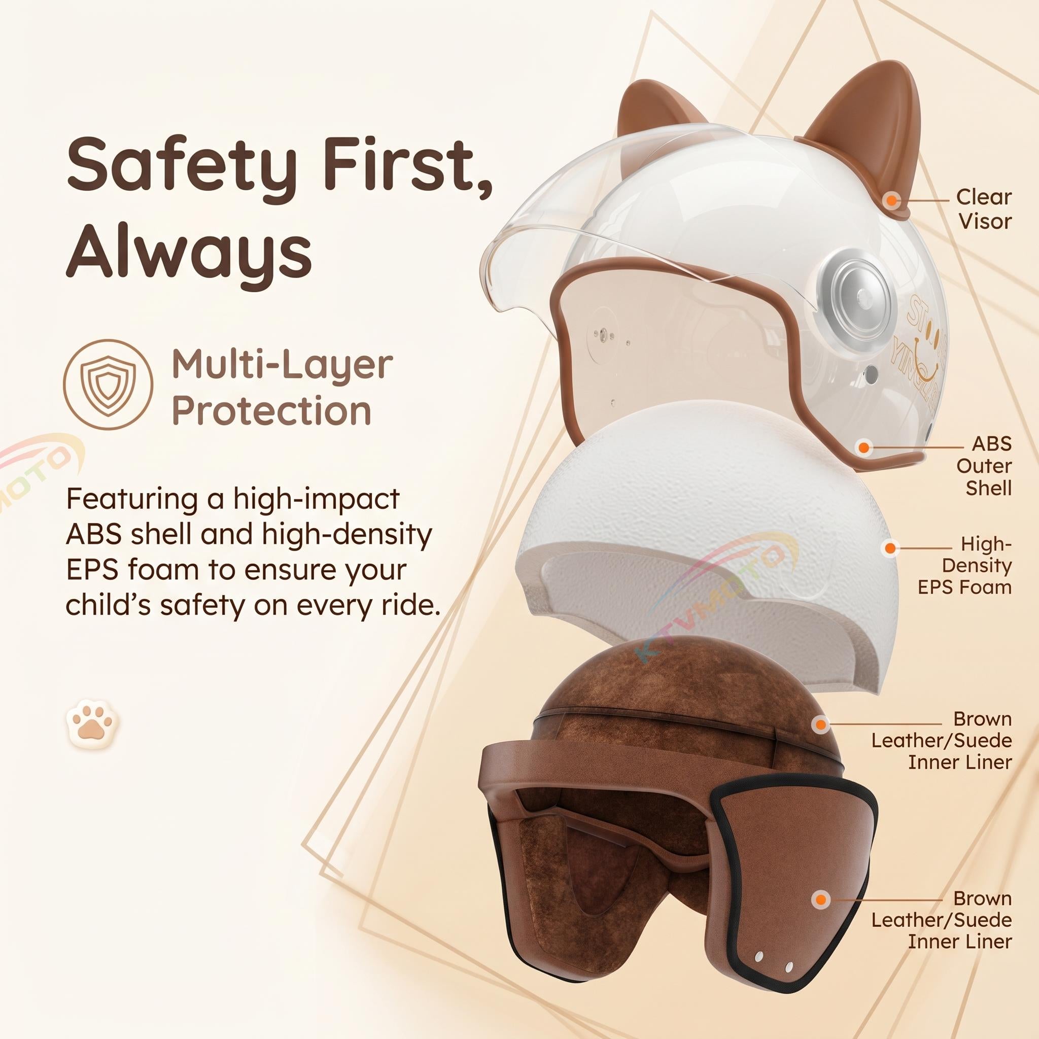 Cute cat ear three-quarter helmet for kids-I80
