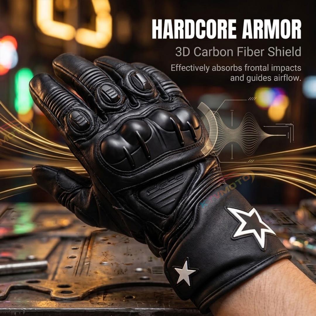 Motorcycle carbon fiber genuine leather off-road retro long gloves-G84