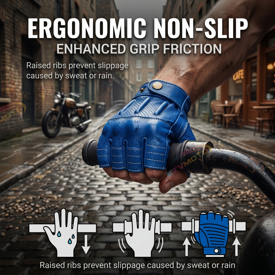 Vintage-style Harley-style leather half-finger gloves-G66