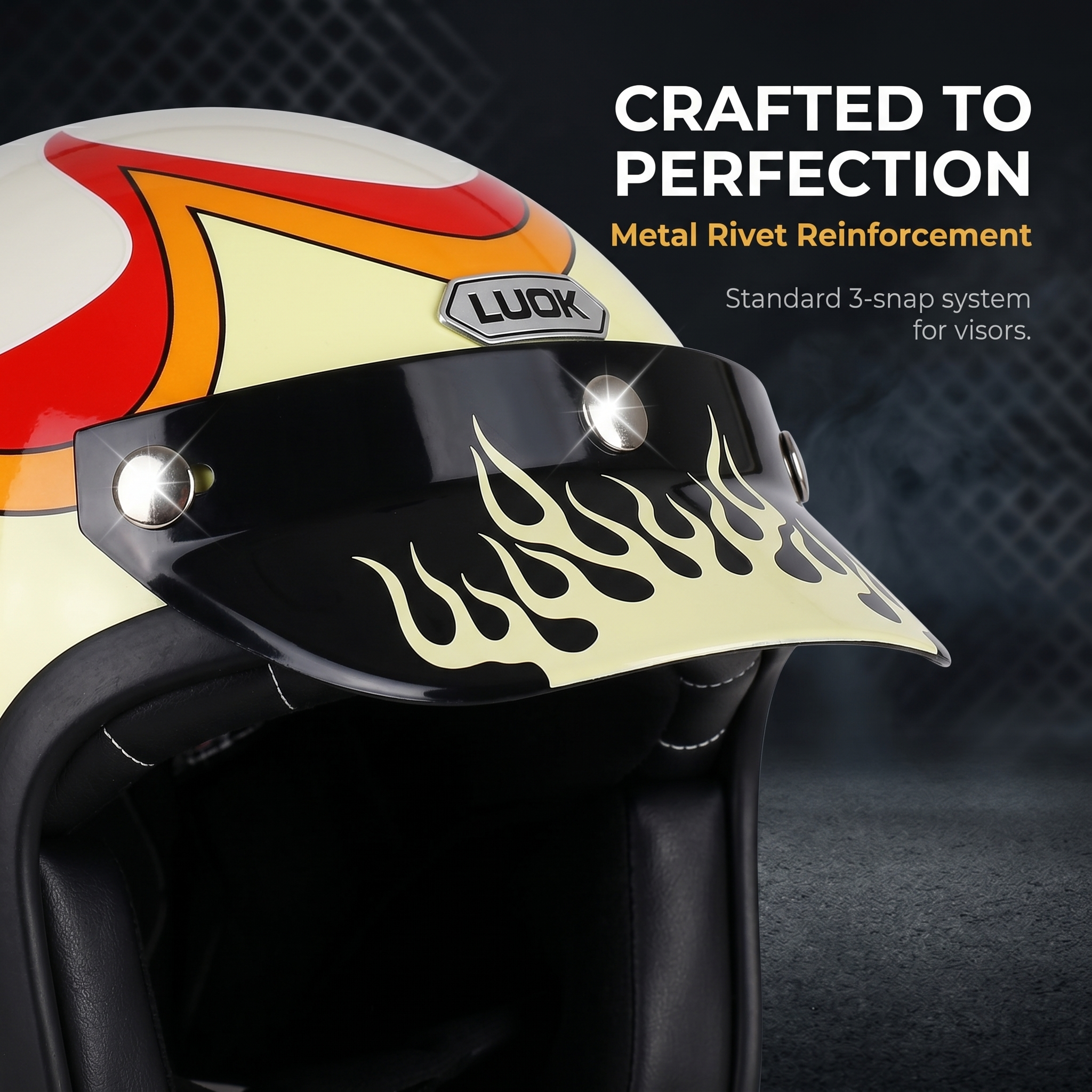 Retro Flame Pattern Convertible Motorcycle Helmet-I64