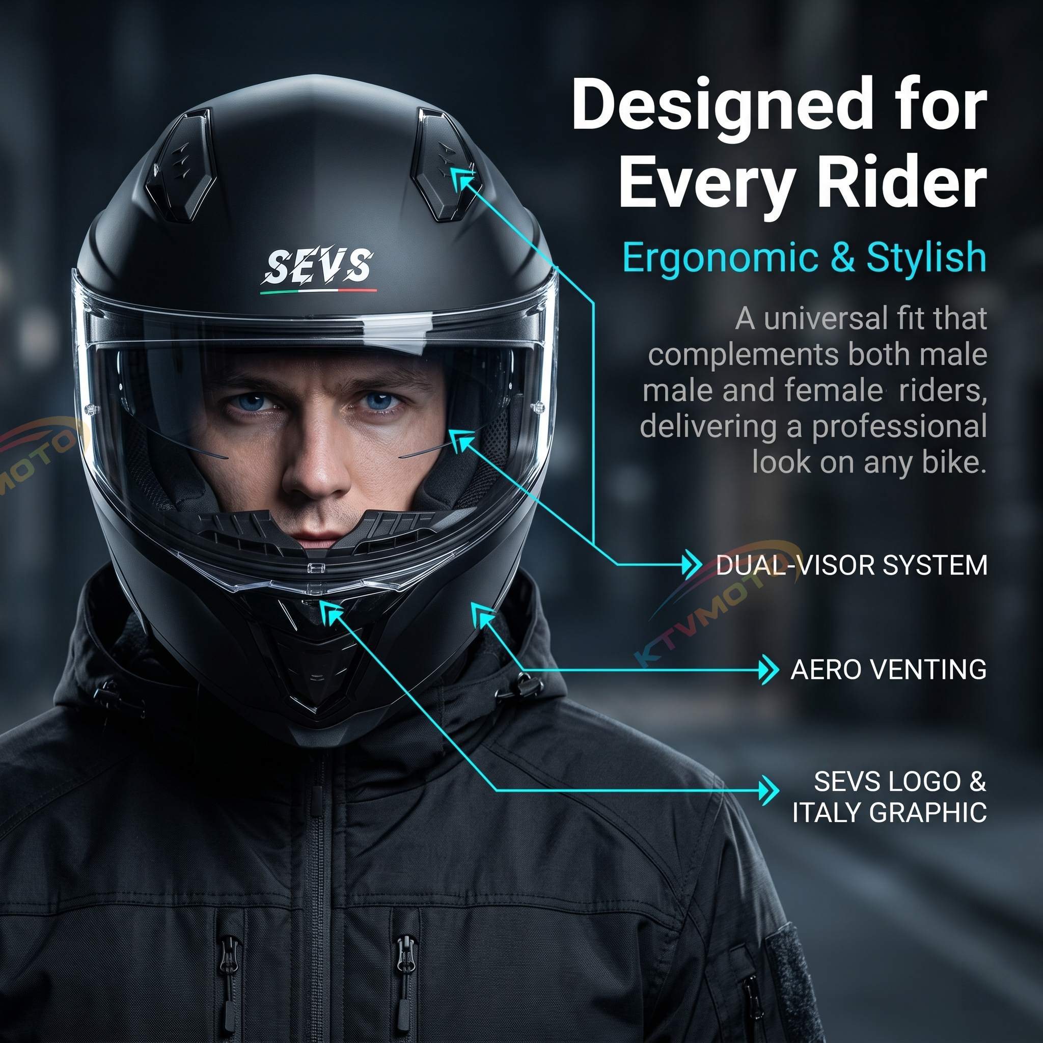 Flip-Up Modular Motorcycle Helmet — Dual Visors-I88