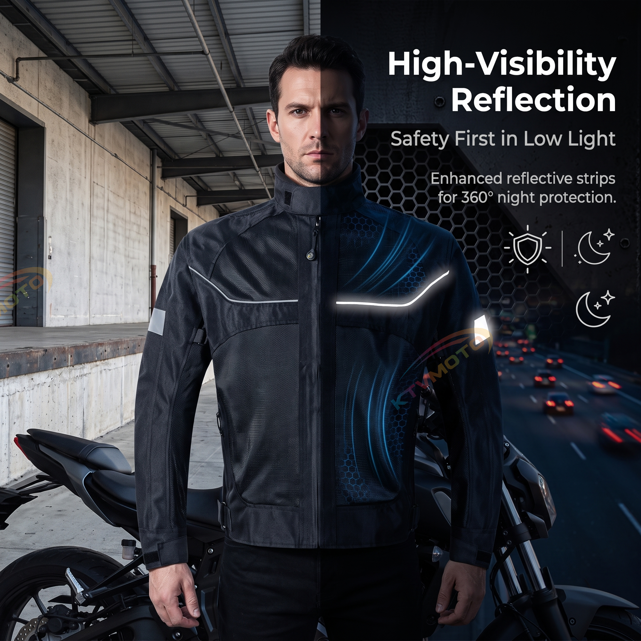 Motorcycle riding clothes with breathable mesh-J58