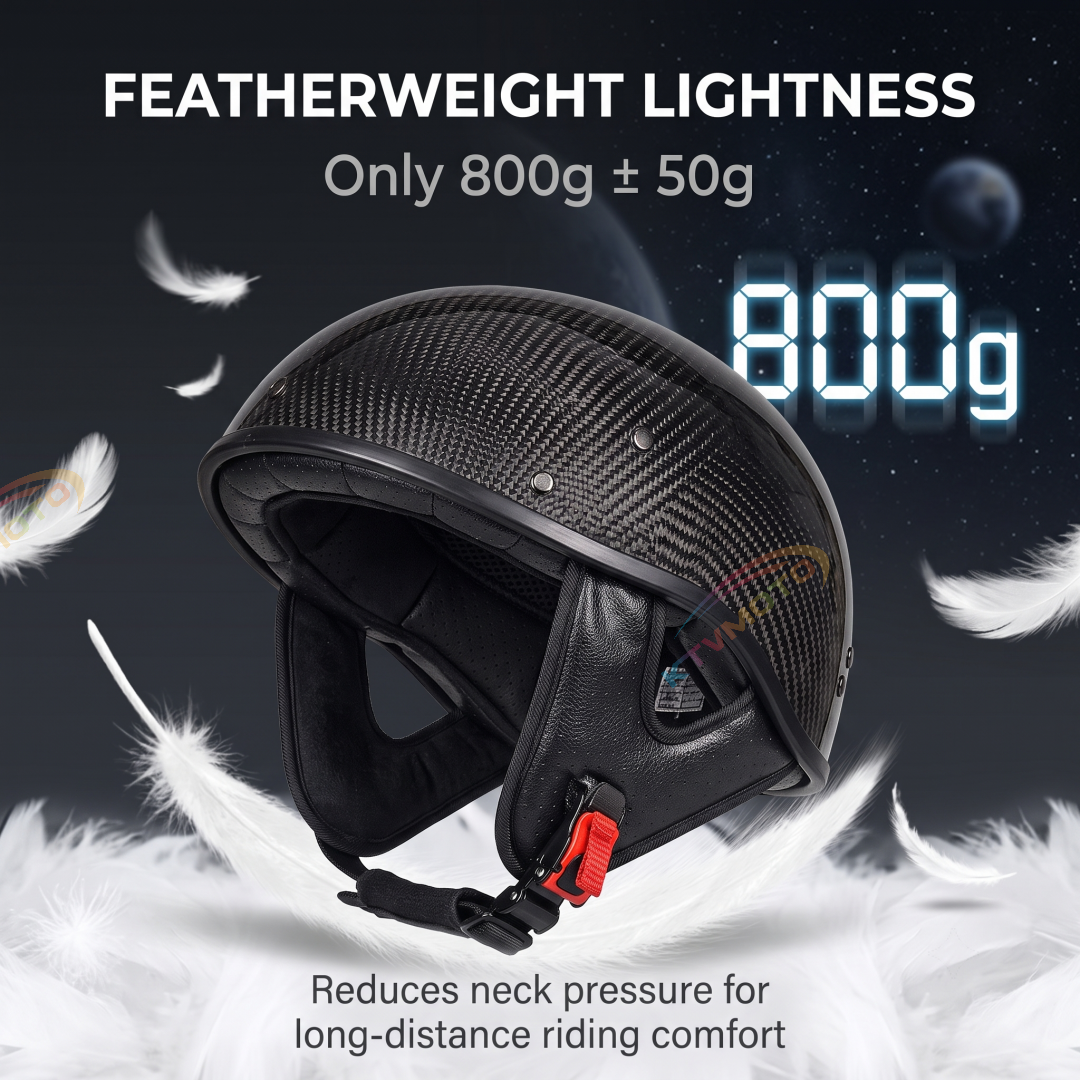 Half-helmet with retro carbon fiber texture and retractable sun visor-I136