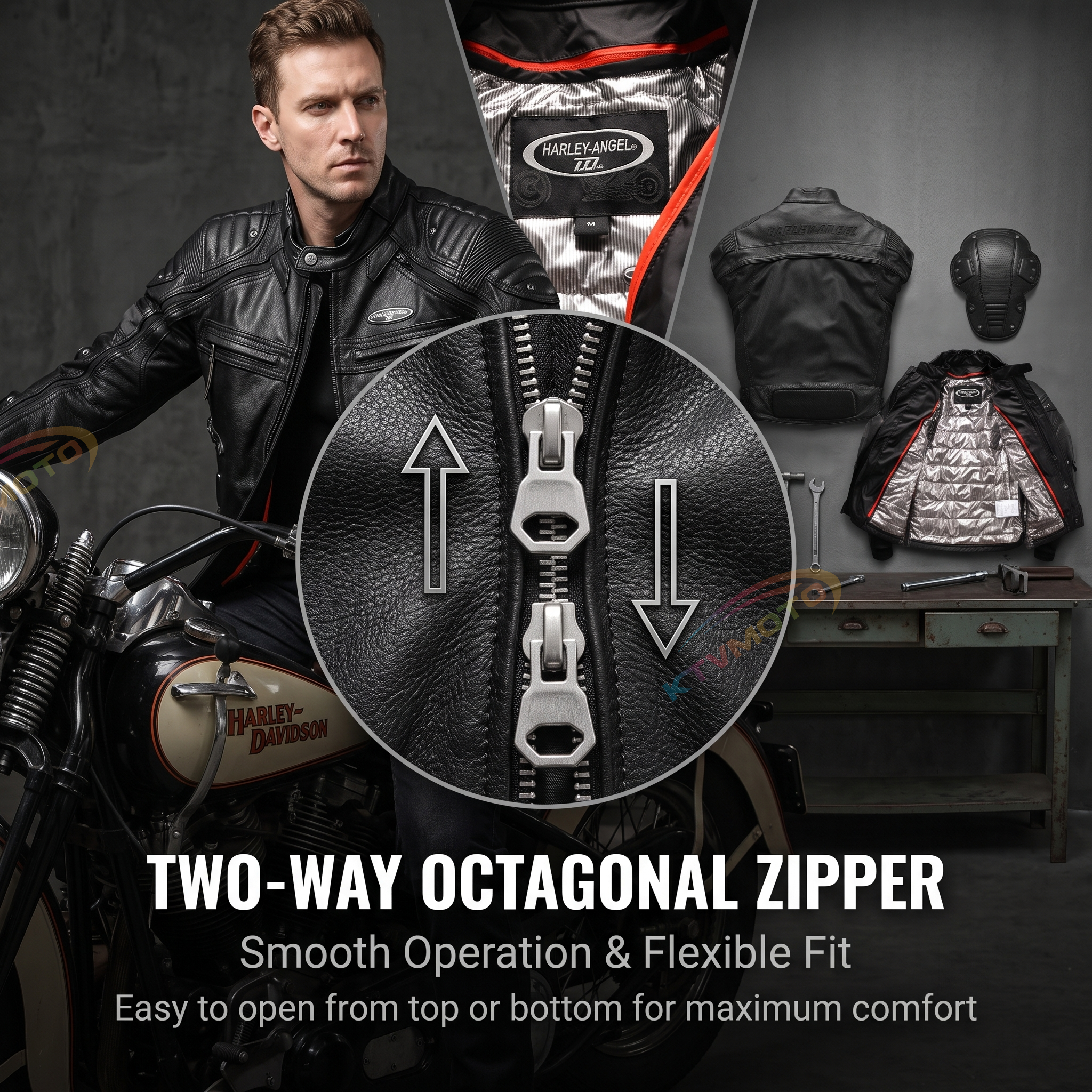 Detachable four-piece motorcycle top layer yellow cowhide leather jacket-A29