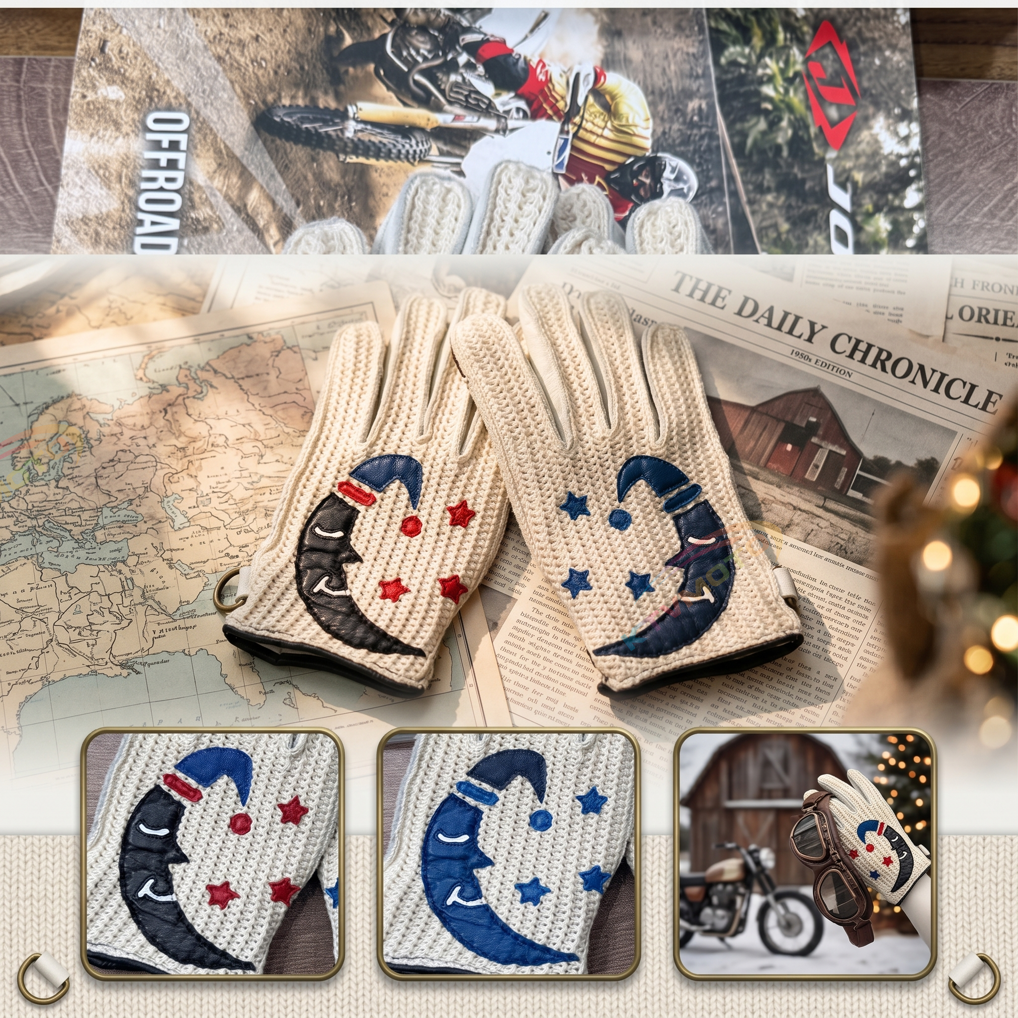 Knitted Retro Touchscreen Motorcycle Gloves-G58