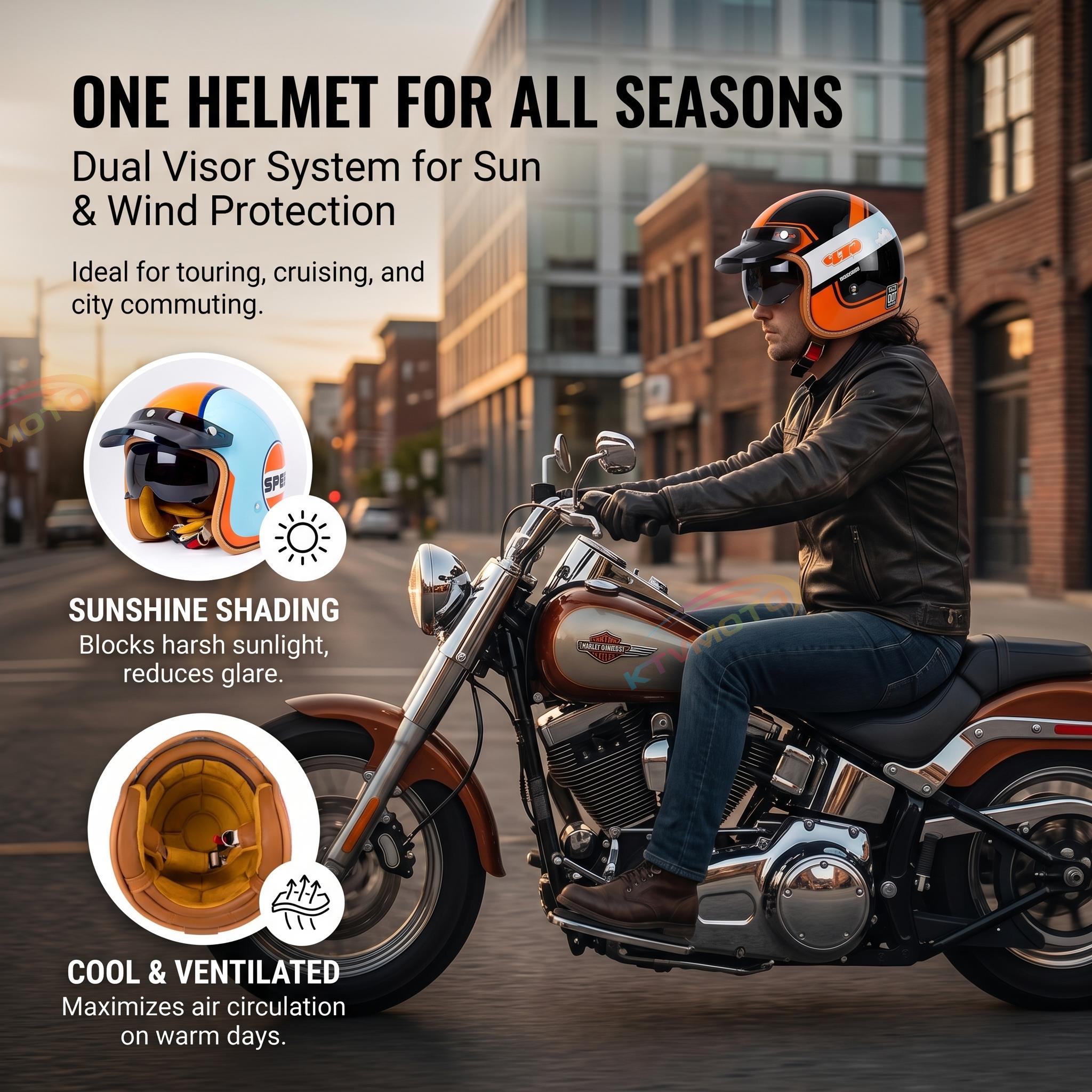 Retro open-face motorcycle helmet with sun visor-I32
