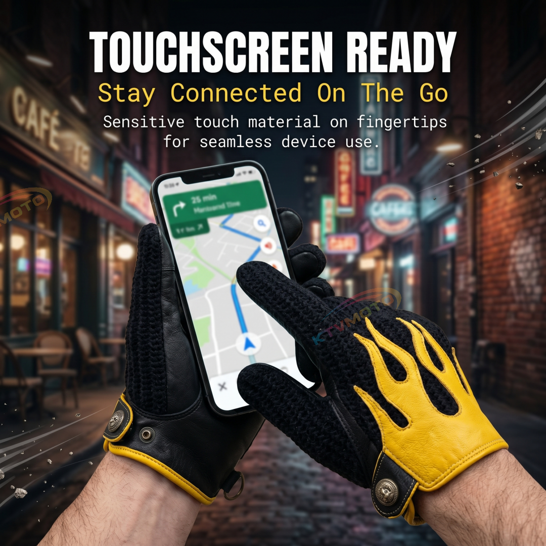 Retro Flame Motorcycle Touchscreen Gloves-G68