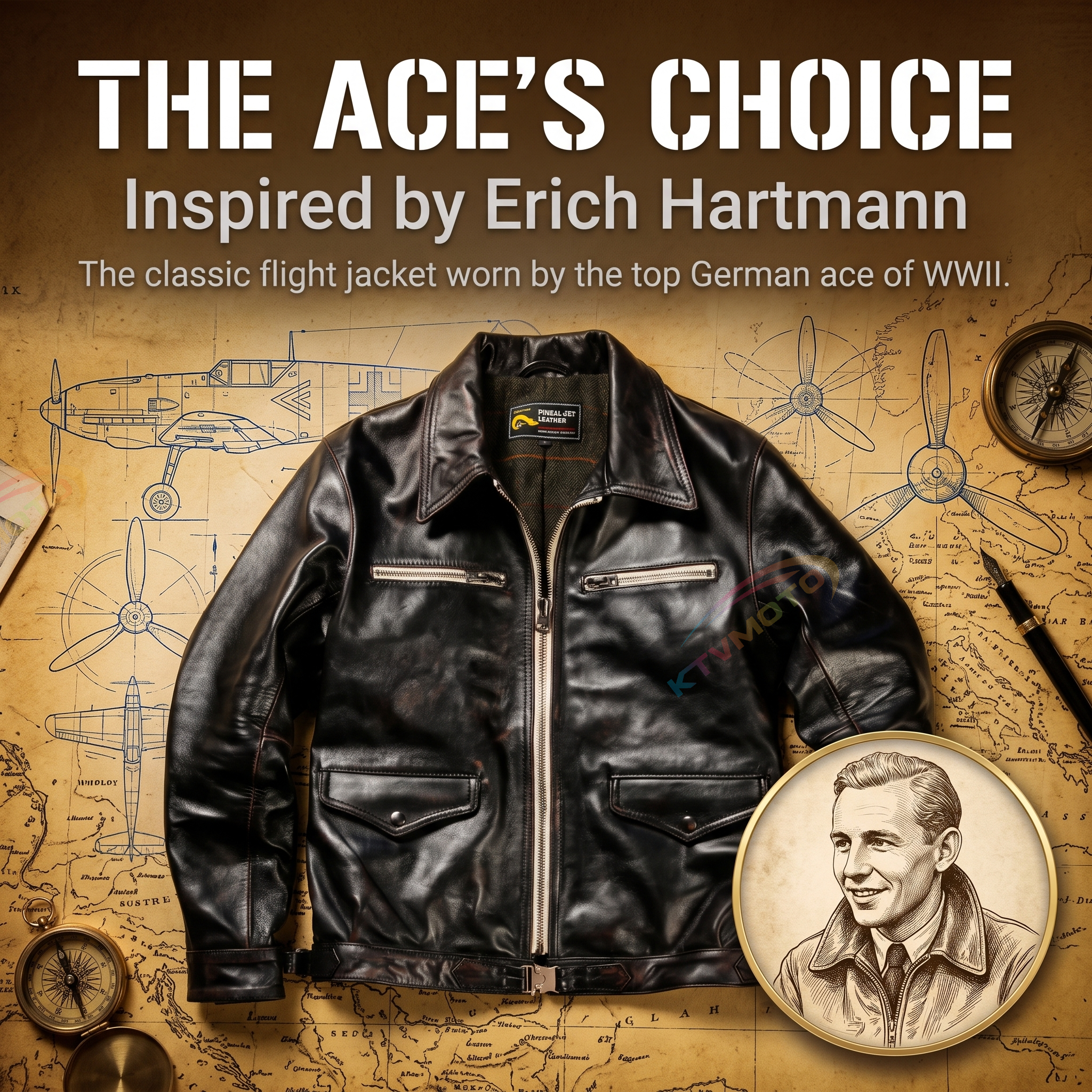 Retro WWII Hartmann German Flight Leather Jacket-A44