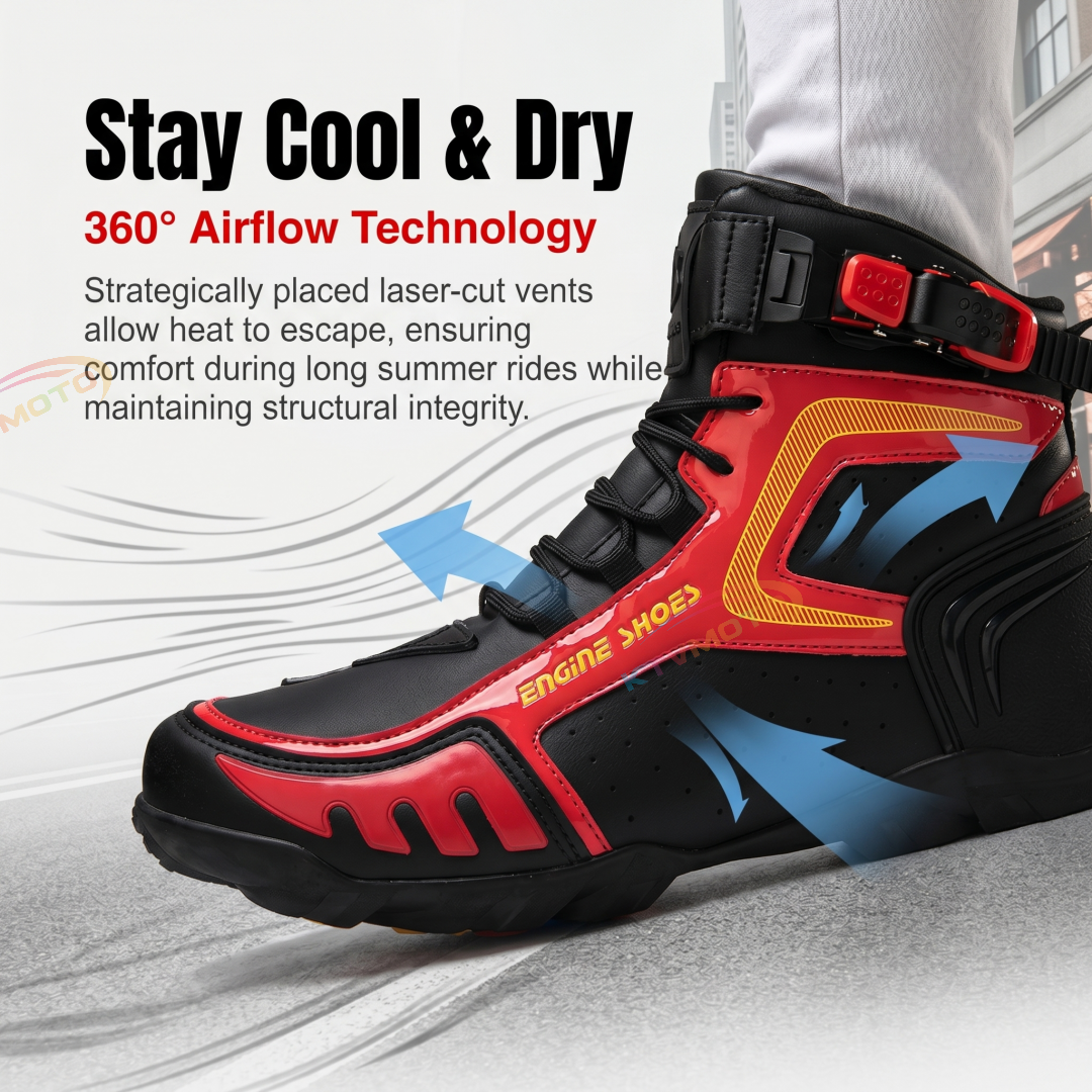 Red & Black Motorcycle Riding Shoes - Protective Boots-K46