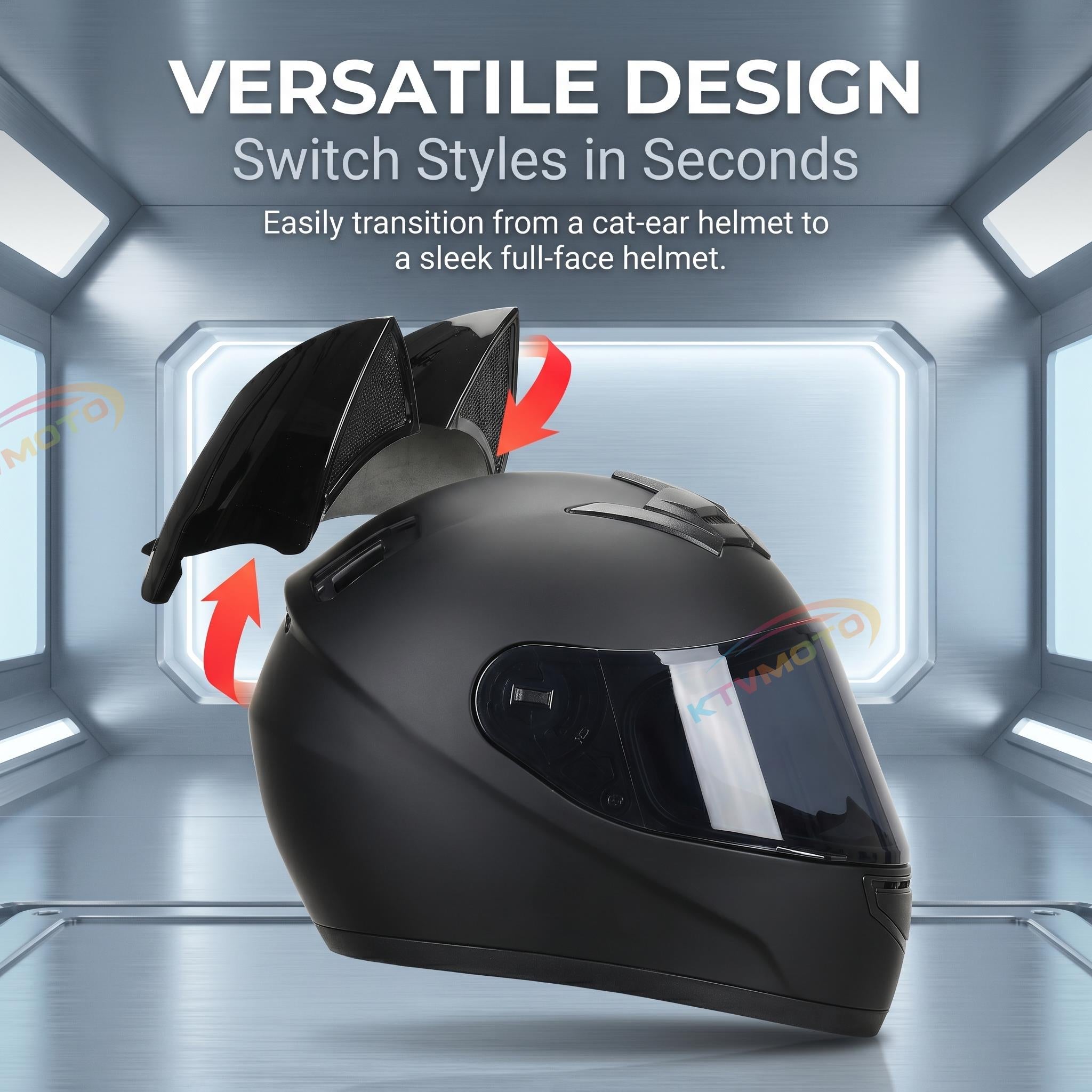DOT certified cat ear full-face motorcycle helmet-I02