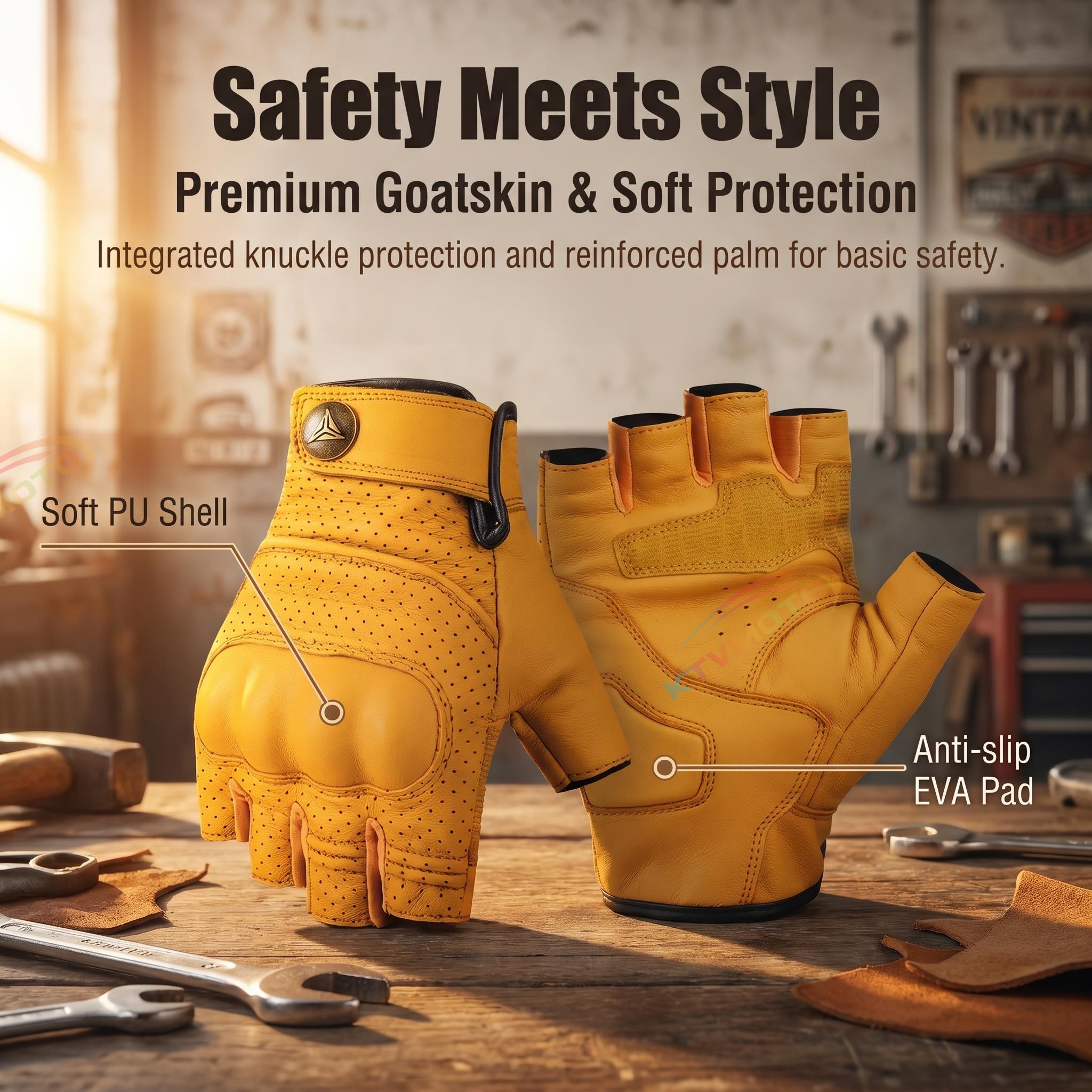 Retro half-finger gloves, breathable-G70