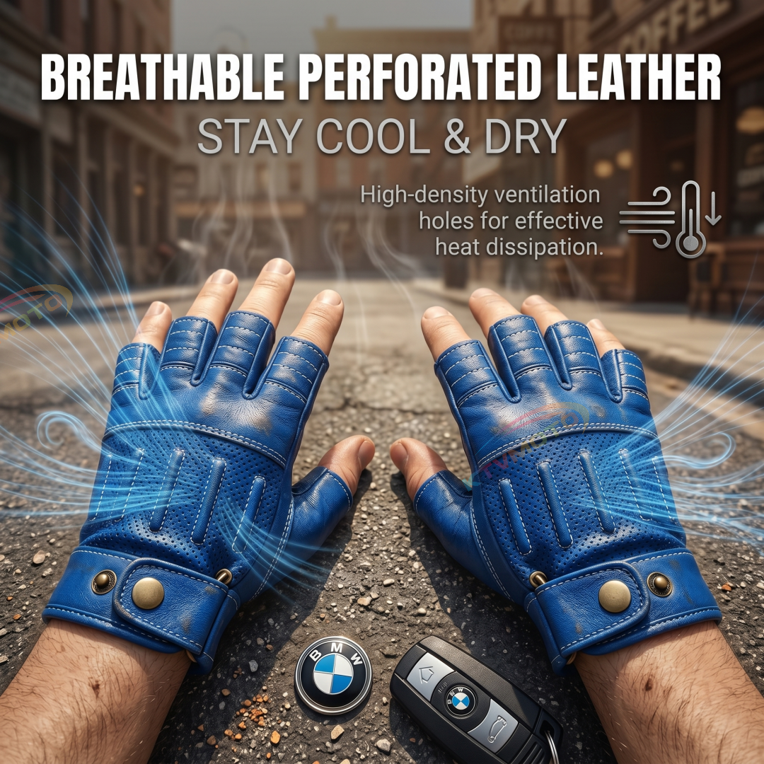 Vintage-style Harley-style leather half-finger gloves-G66