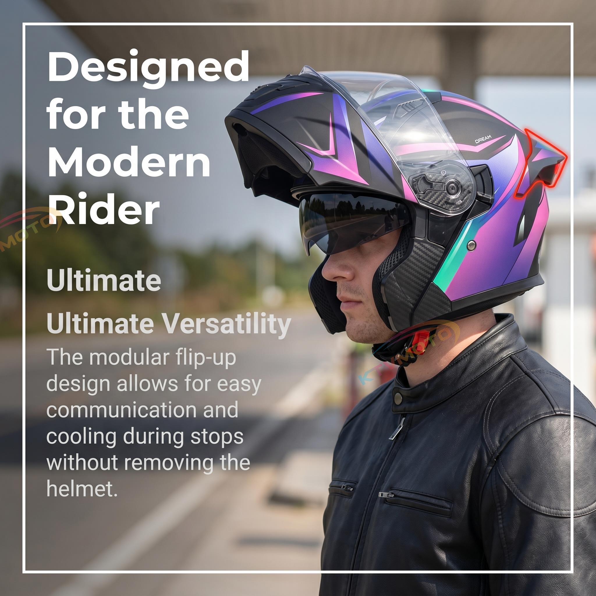 Cyberpunk Neon-Patterned Modular Motorcycle Helmet-I85